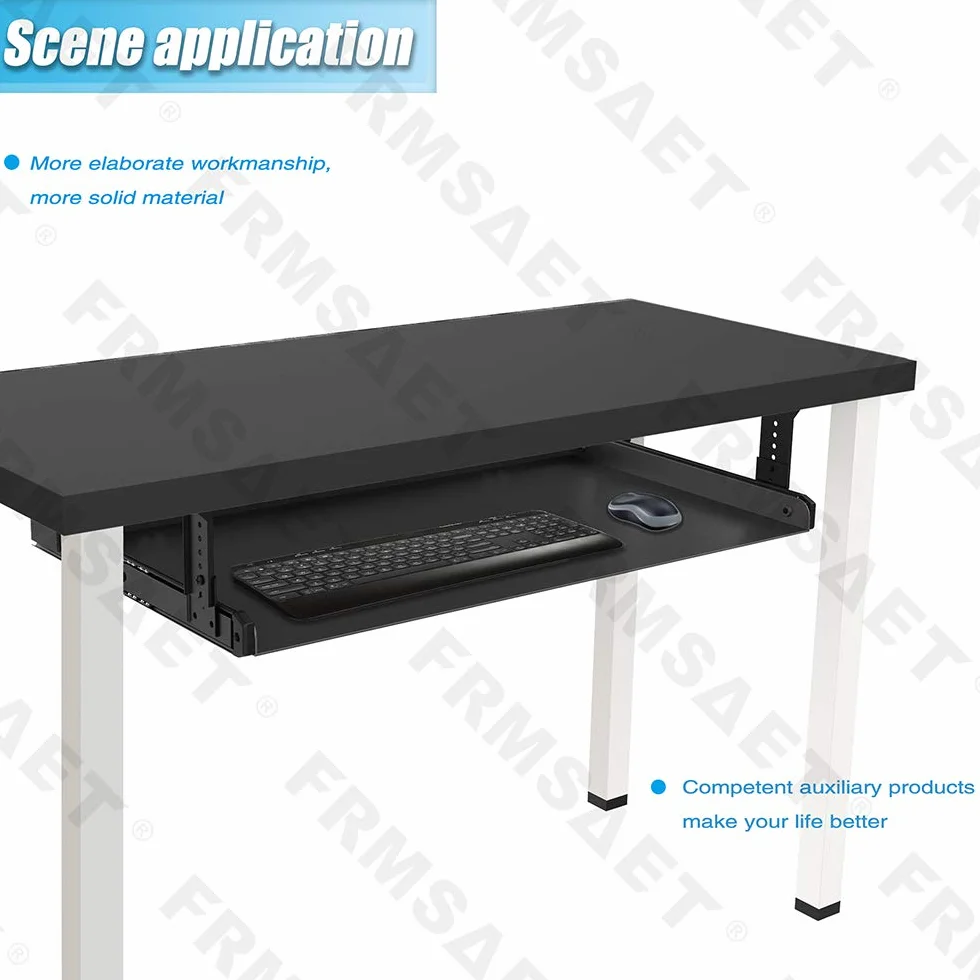 FRMSAET Klawiatura podbiurkowa wytrzymała całkowicie metalowa materiał 53/60/76 cm platforma organizer do szuflad komputerowych biuro sypialnia garaż narzędzie do przechowywania (60 cm, Czarna)