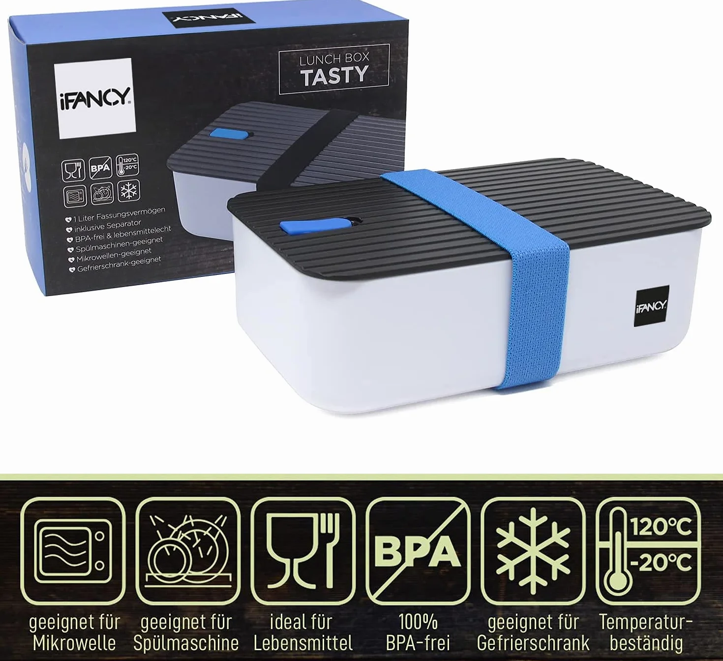 Bento Lunch Box 1000 ml Wodoodporny Wolne od BPA Pojemnik na chleb do zmywarki Niebieski
