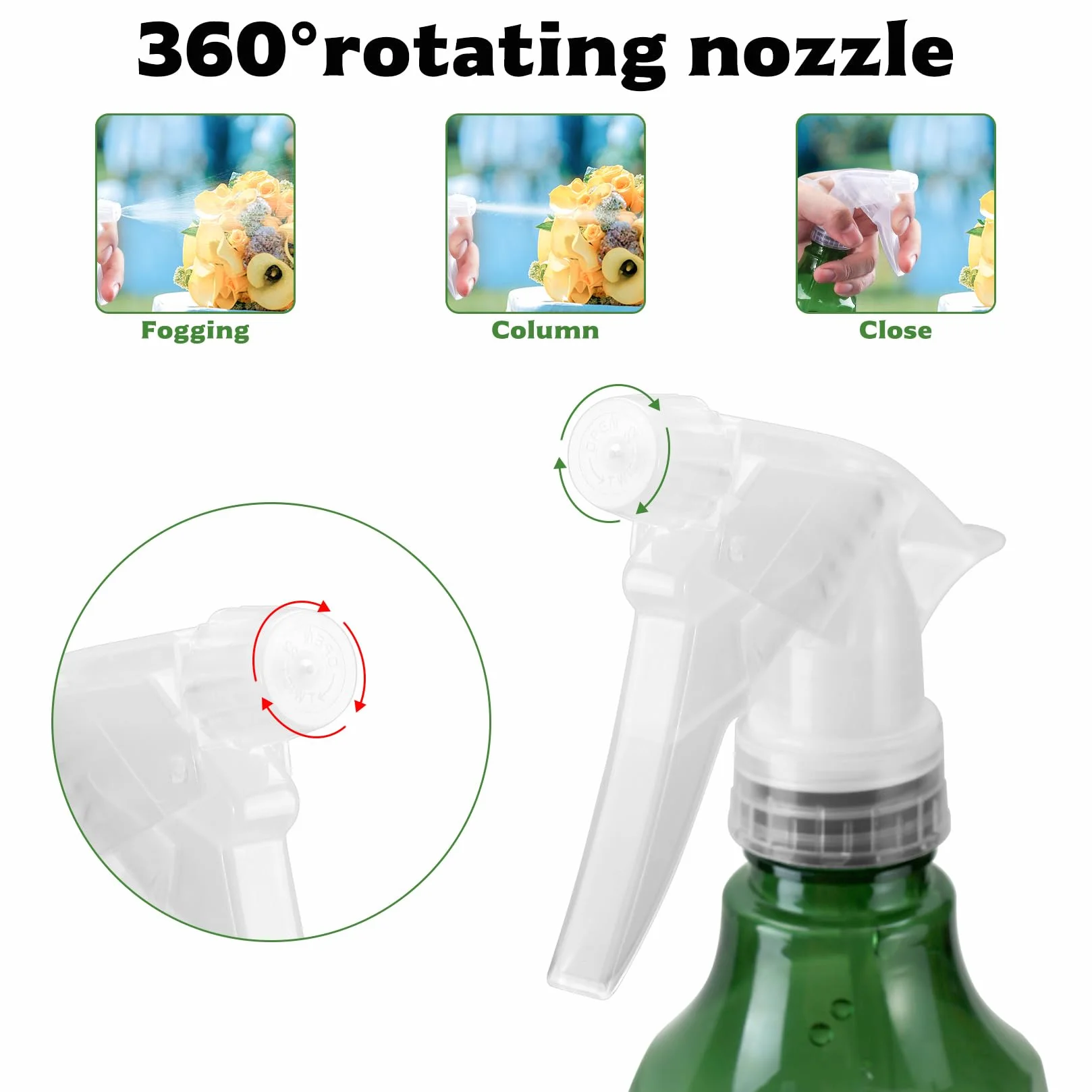 2 butelki z rozpylaczem wody o pojemności 500 ml, puste butelki z rozpylaczem do roślin z drobną mgiełką, do czyszczenia ogrodnictwa, domu, kuchni, spryskiwaczy do włosów, z regulowanymi dyszami