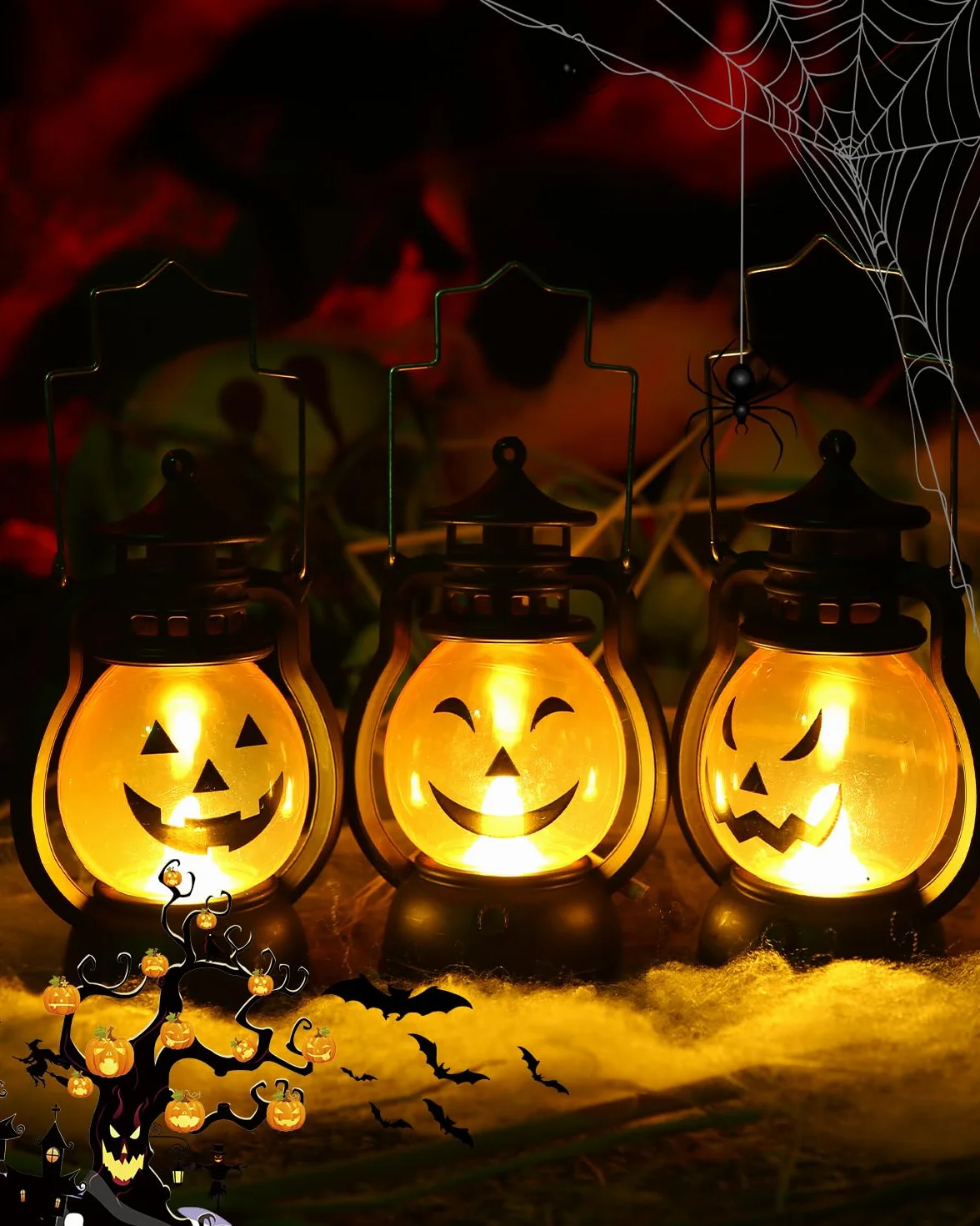 Latarnia dyniowa Halloween Lampa stołowa, Latarnia w stylu vintage, dynia, 6 szt, przenośne latarnie LED, dynia z różnymi akcentami, dekoracja na Halloween