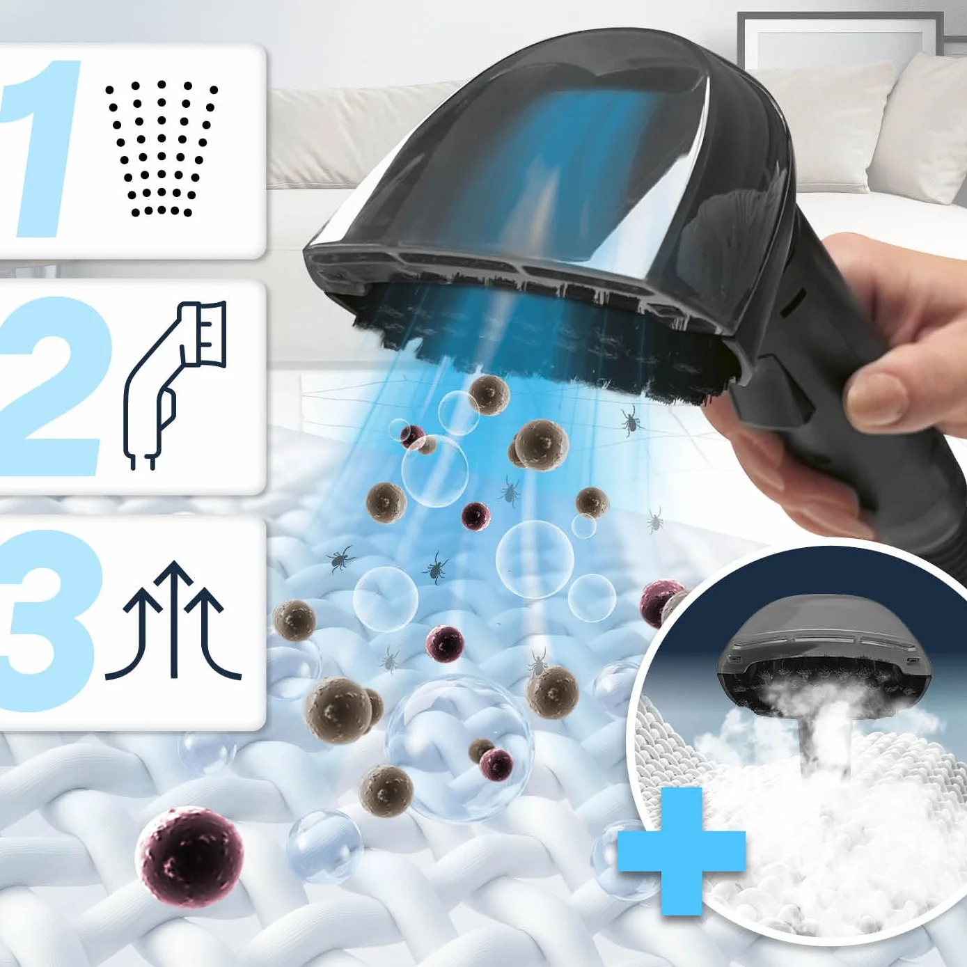 CLEANmaxx Pro Steam środek do czyszczenia tapicerki i dywanów | 3 w 1: środek do czyszczenia tapicerki, punktowy odkurzacz, środek do czyszczenia plam z technologią gorącej wody i pary, do dywanów,