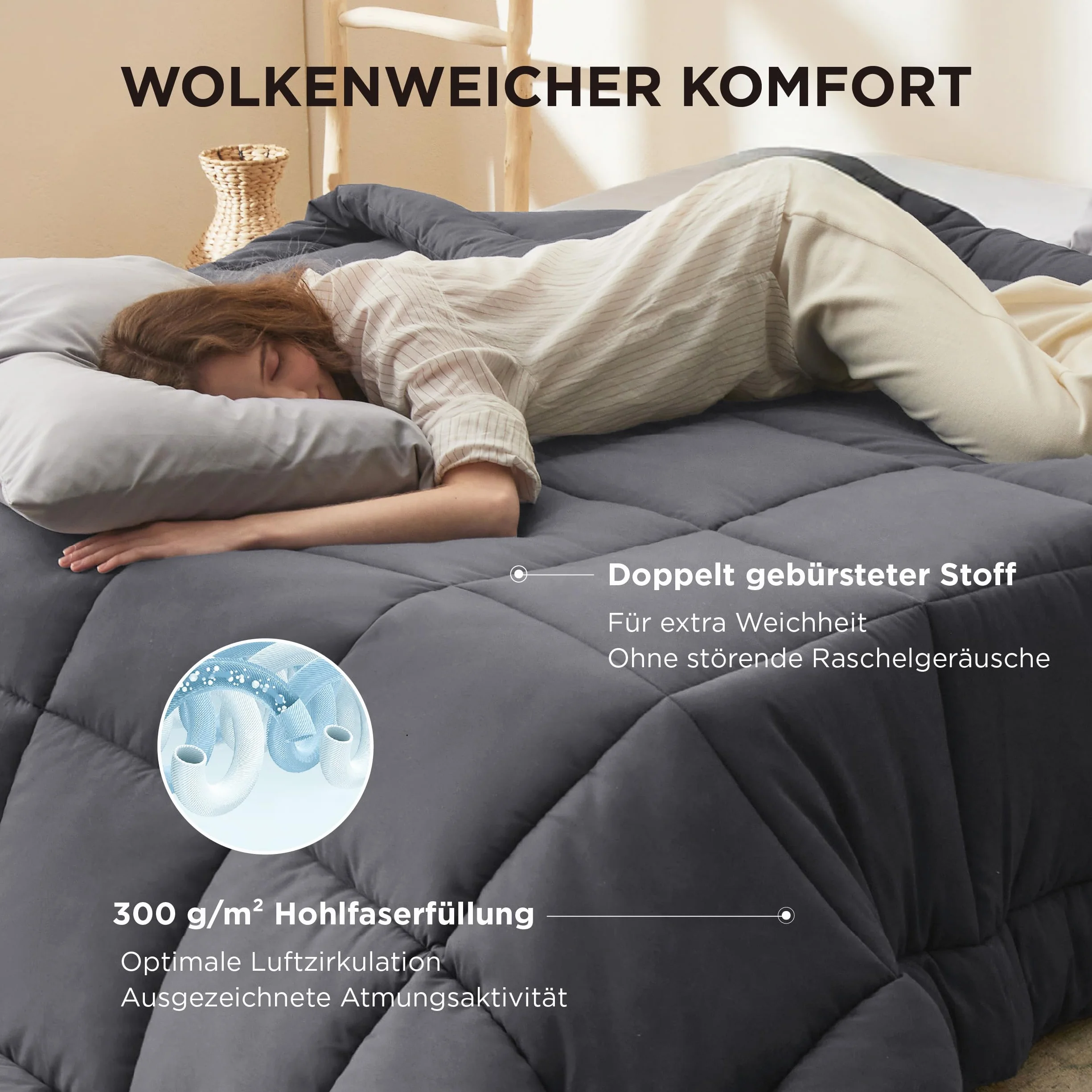 Bedsure Kołdra 135 x 200 cm na cztery pory roku przez cały rok - kołdra 135 x 200 cm 4 pory roku, certyfikat Öko-Tex 300GSM szara, miękki i ciepły puch, dla alergików