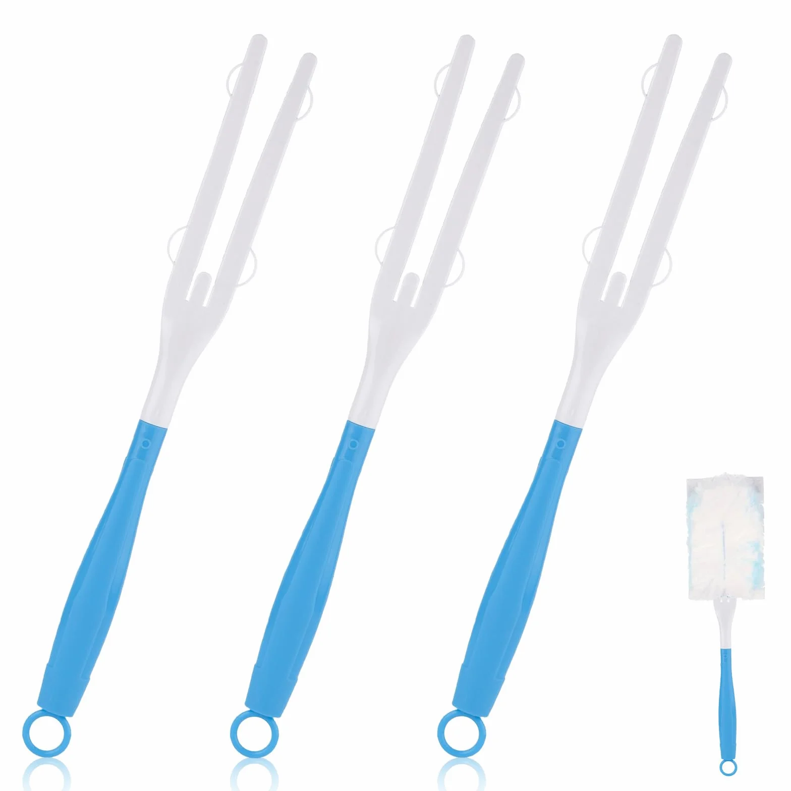 3 szt. Uchwytów do Scierania Kurzu, Plastikowy Wymienny Uchwyt do Scierania Kurzu, Przedluzony Uchwyt do Mopa Kompatybilny z Uchwytami Przedluzajacymi do Mopa Swiffer Duster (Niebieski, Bialy)
