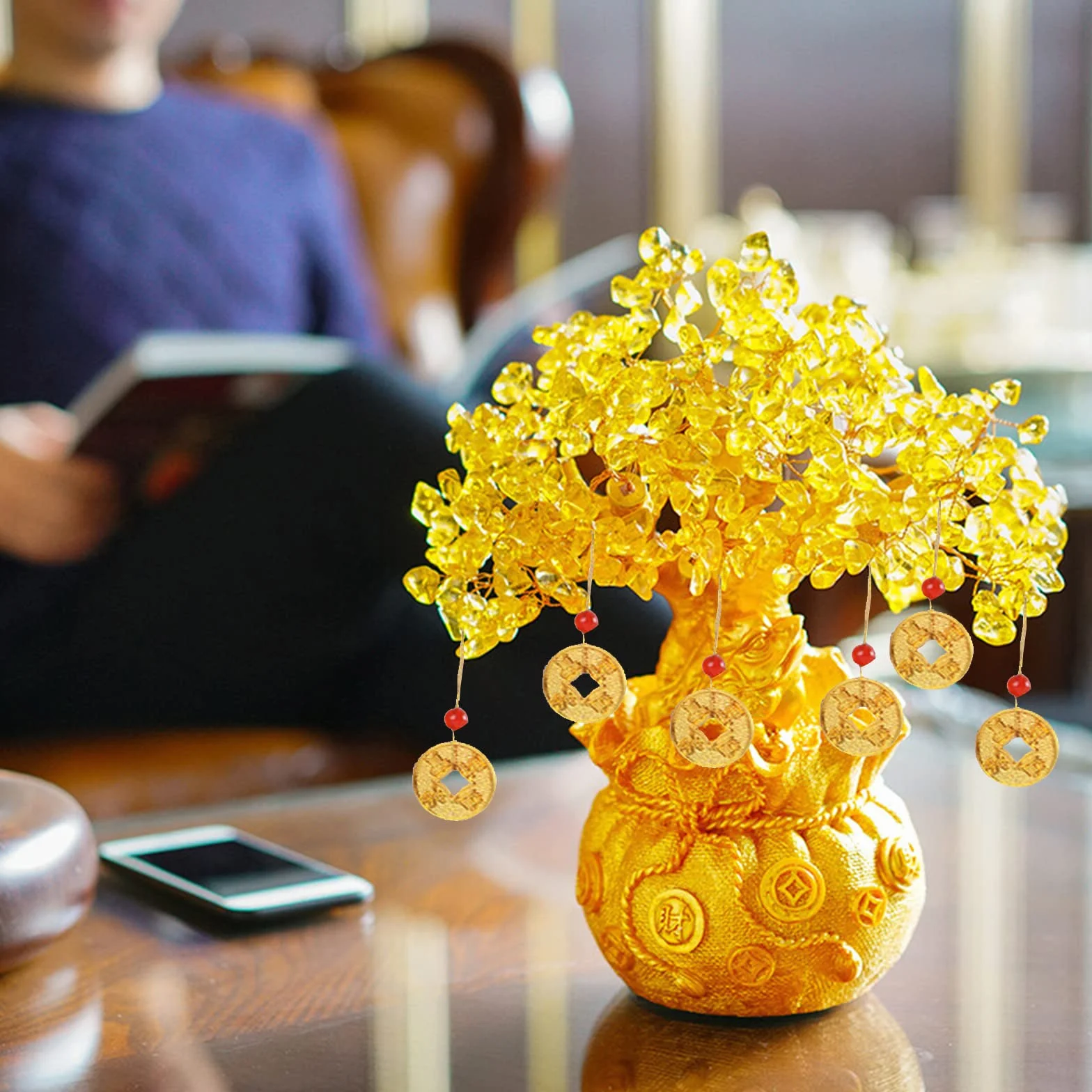 Drzewko na pieniądze Feng Shui Bonsai, złote drzewo szczęścia, drzewo na pieniądze Feng Shui, do domu, biura, jako dekoracja sklepu