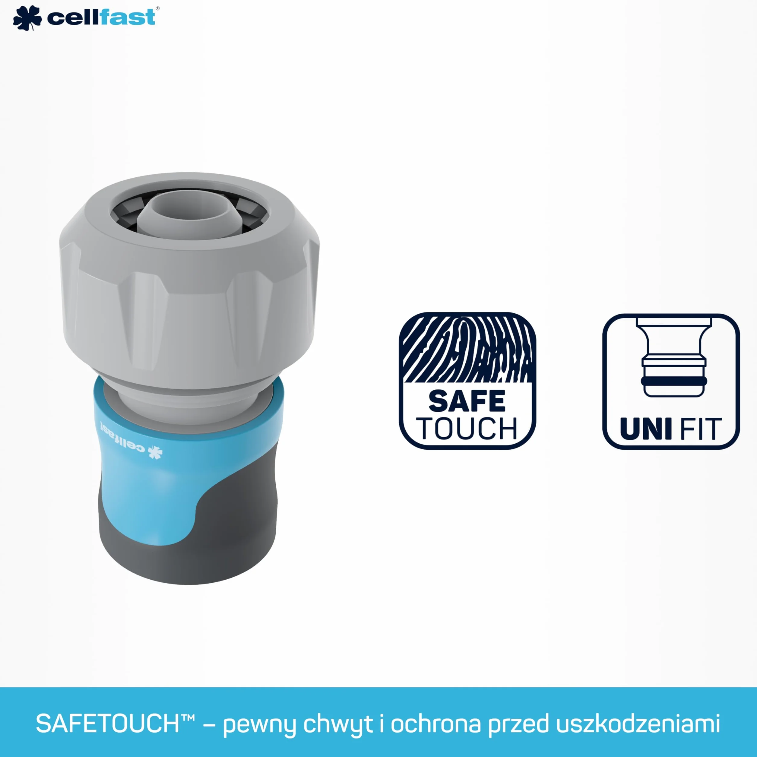 Cellfast Szybkozłącze - przelot SAFETOUCH IDEAL™ 3/4", Tworzywo PC/ABS, Trzy zaciski, 5-637