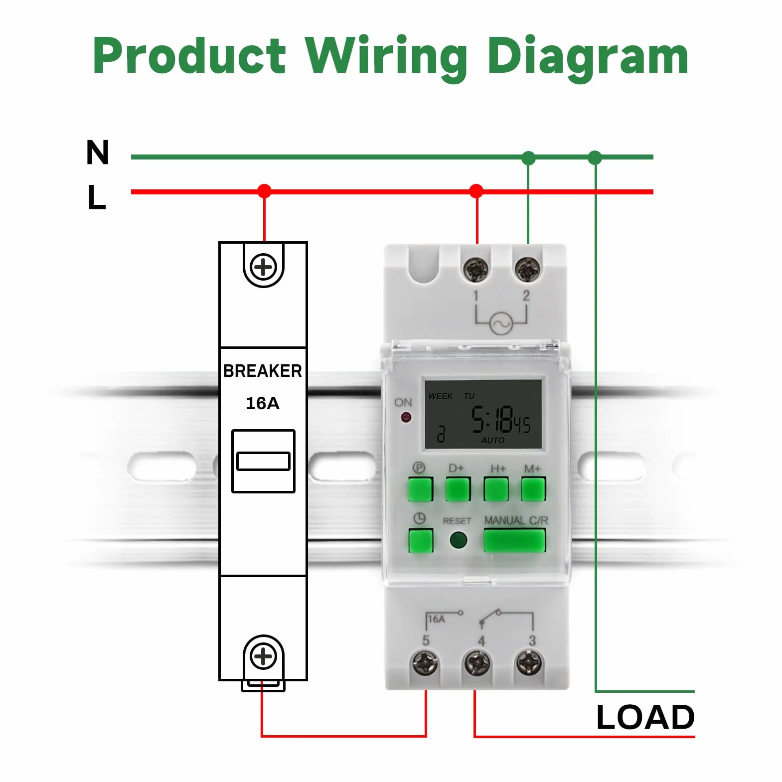 DEWIN Cyfrowy przełącznik czasowy do szyn DIN, cyfrowy przełącznik czasowy, programowalny tygodniowy elektroniczny timer AC 230 V