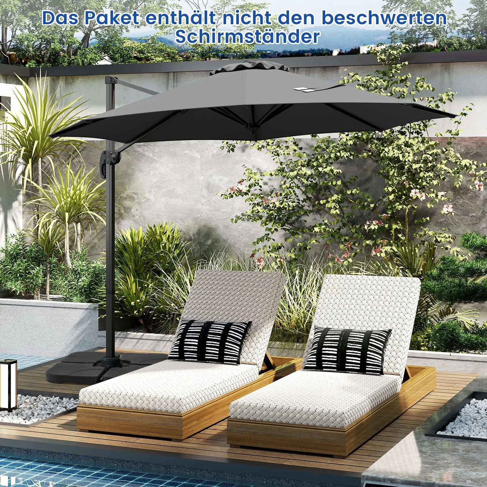 COSTWAY Parasol przeciwsłoneczny, 300 x 300 cm, z korbą, parasol ogrodowy, wychylny, obracany o 360°, duży parasol tarasowy, okrągły parasol do ogrodu, na taras