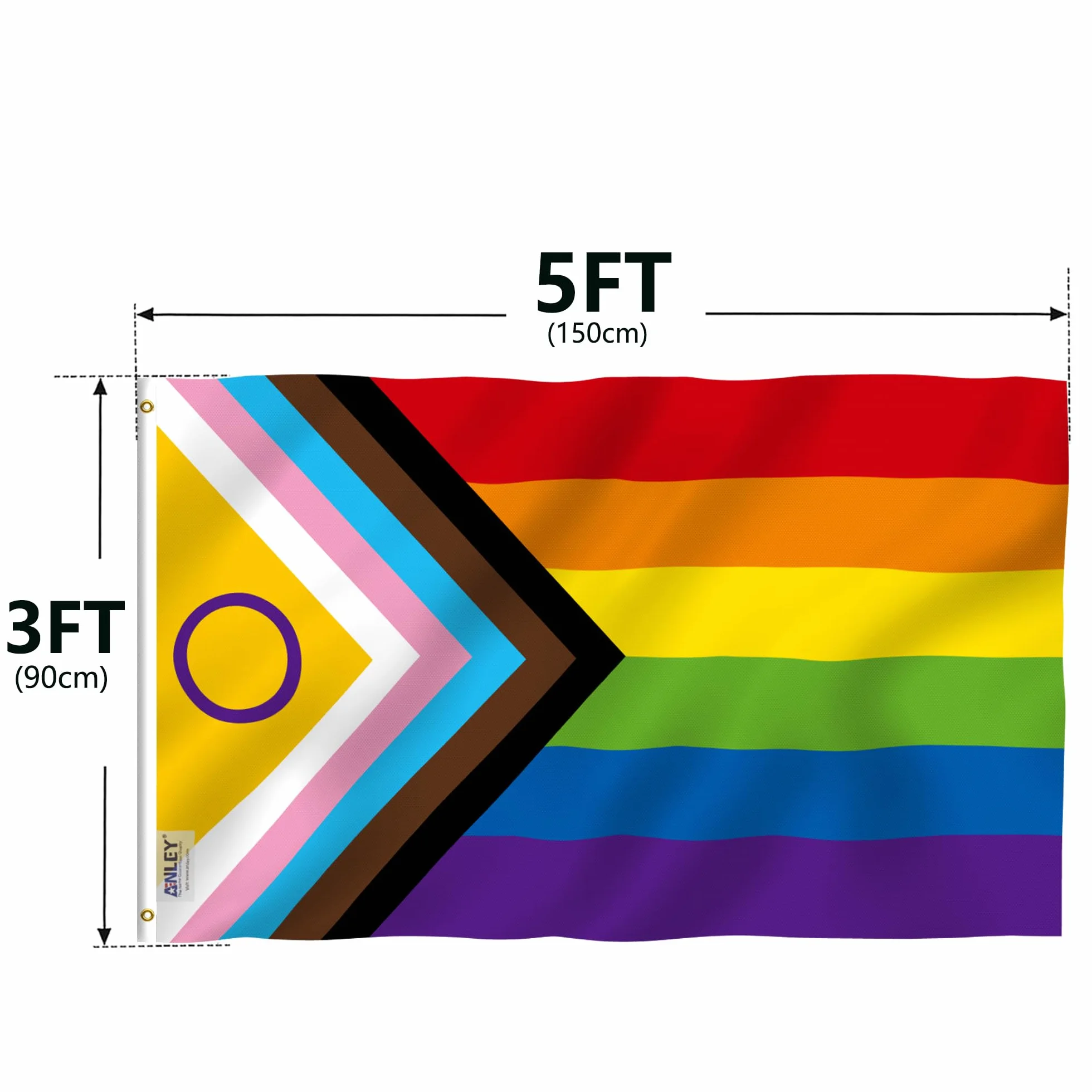 Anley Fly Breeze 3x5 Foot New Intersex Inclusive Progress Pride Flag - Płócienny nagłówek i podwójne szycie - Rainbow LGBT Transgender Flags Poliester z mosiężnymi przelotkami 3 X 5 Ft