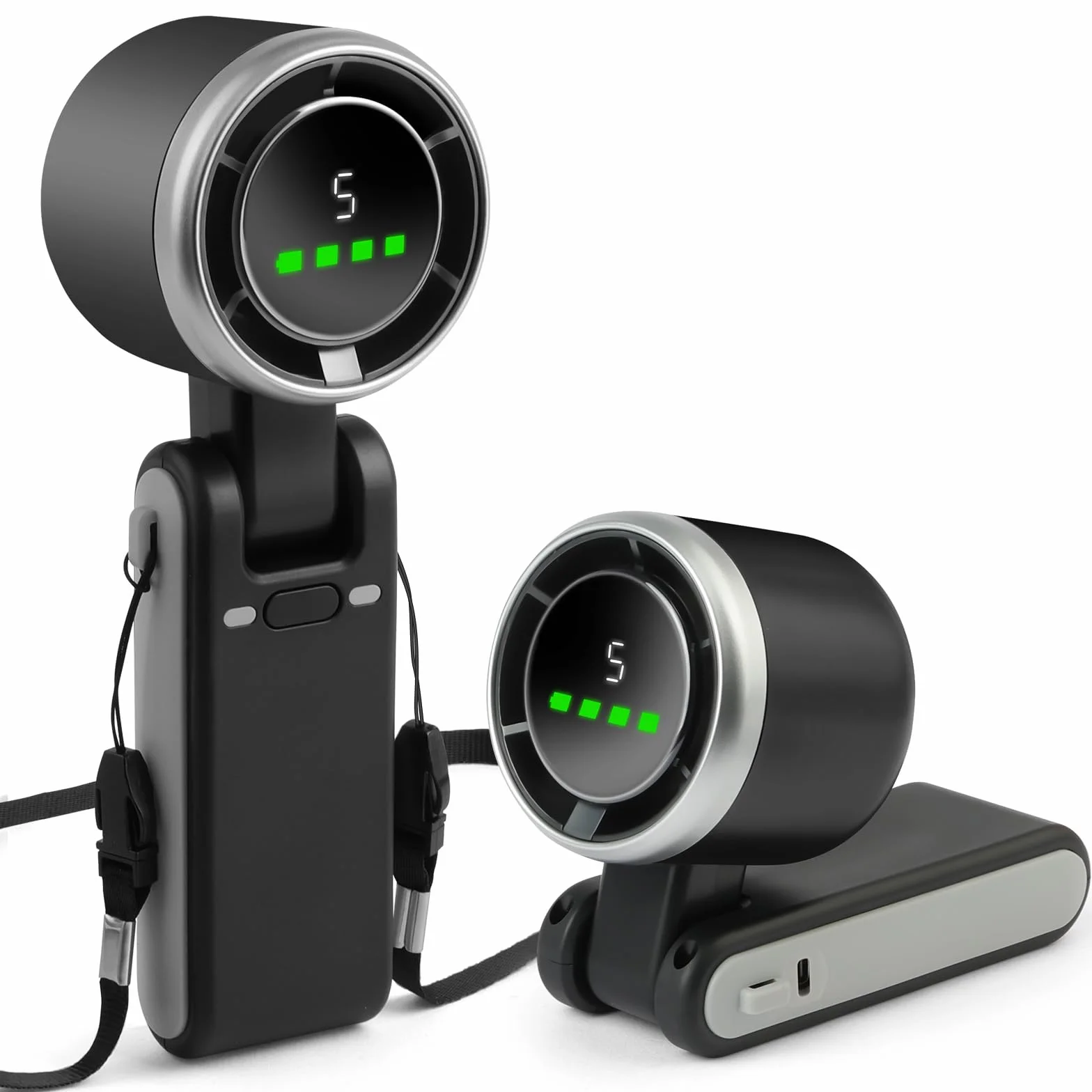 AUAUY Przenośny ręczny wentylator turbo, 5 regulowanych prędkości wentylatora, ręczny wentylator biurkowy 3 w 1, ładowanie USB-C 3600 mAh, składany wentylator biurkowy LED o 180°, do podróży, na