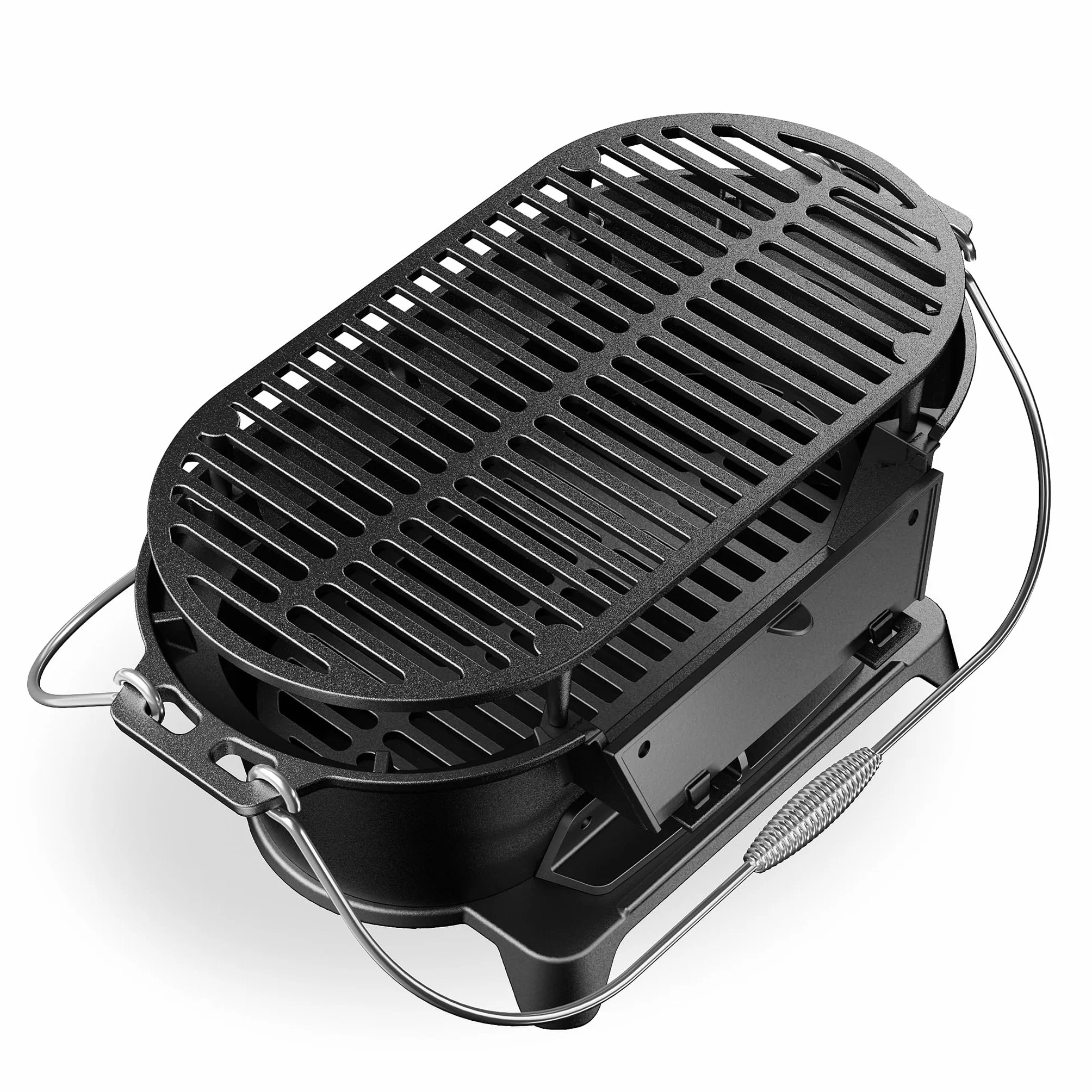 Wiltec Przenośny grill żeliwny o wymiarach 500 x 270 x 210 mm, z uchwytami i płytą do grillowania, miska na węgiel z otworem wentylacyjnym