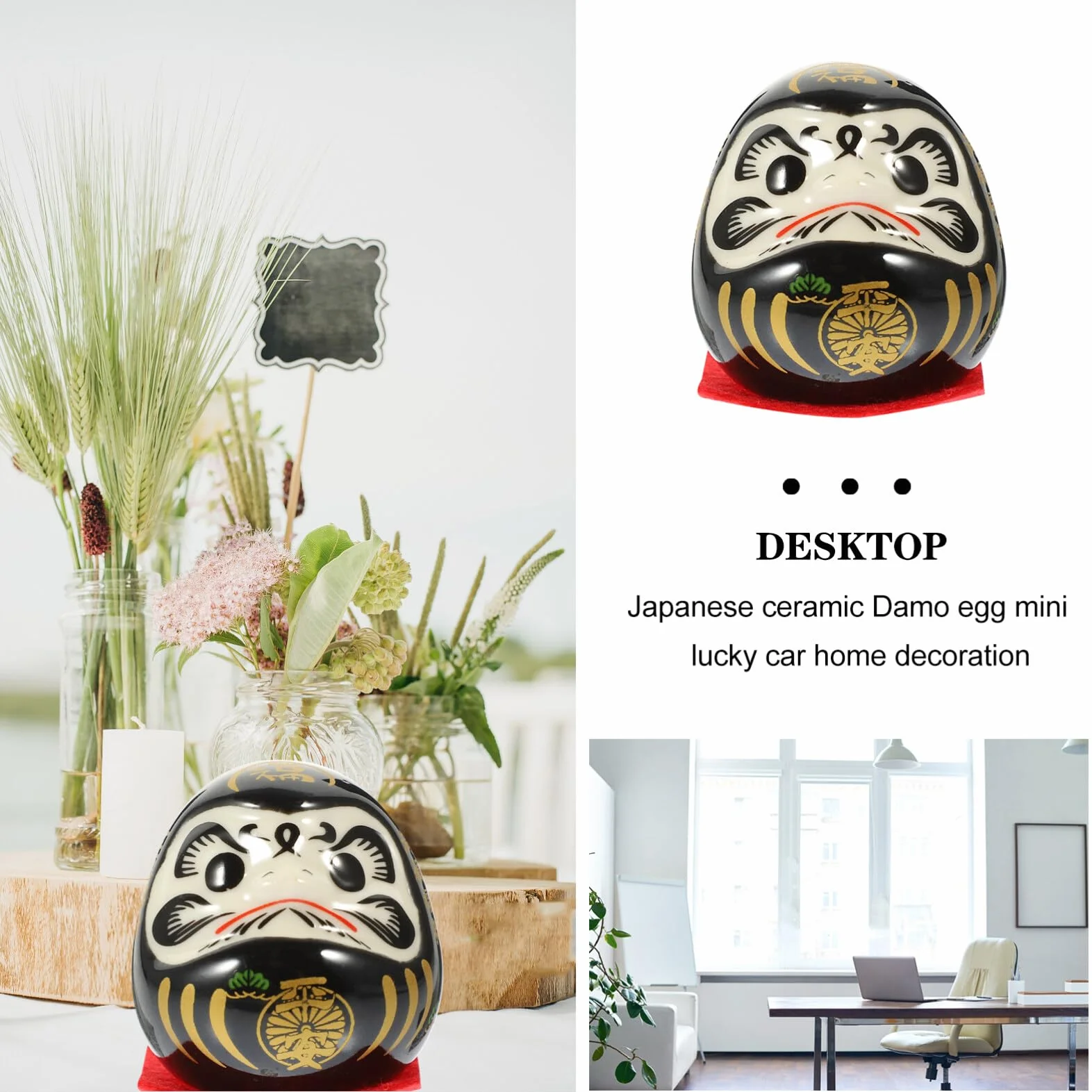 Luxshiny Ceramiczna Figurka Japońska Ozdoba Do Biura Samochodu Miniaturowa Figuryna Szczęścia Czarne Wykończenie Sztuka