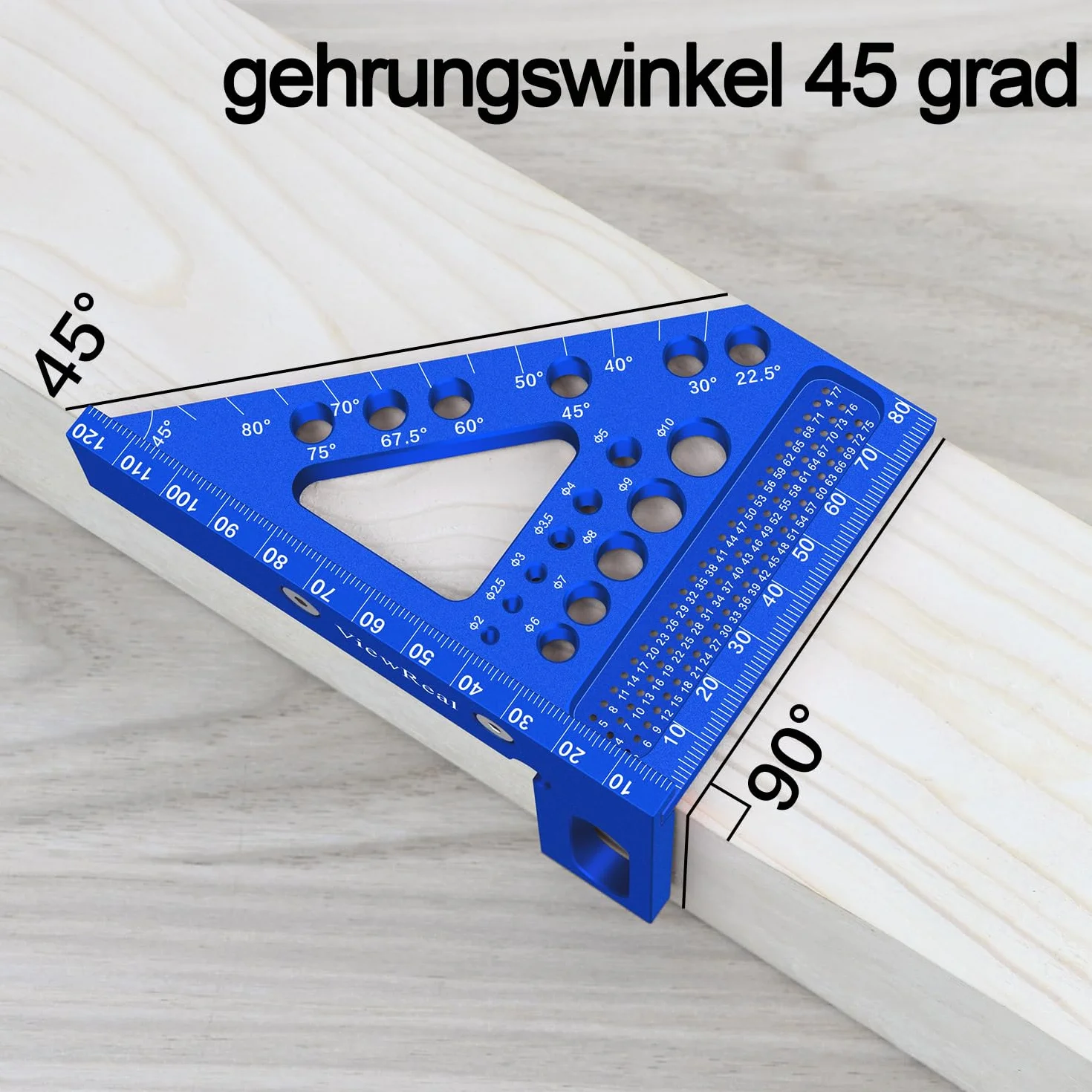 Wielofunkcyjny kątownik 3D, 22,5-90 stopni, stop aluminium, bardzo precyzyjne narzędzie pomiarowe do obróbki drewna, narzędzie pomiarowe dla stolarzy, inżynierów, niebieskie