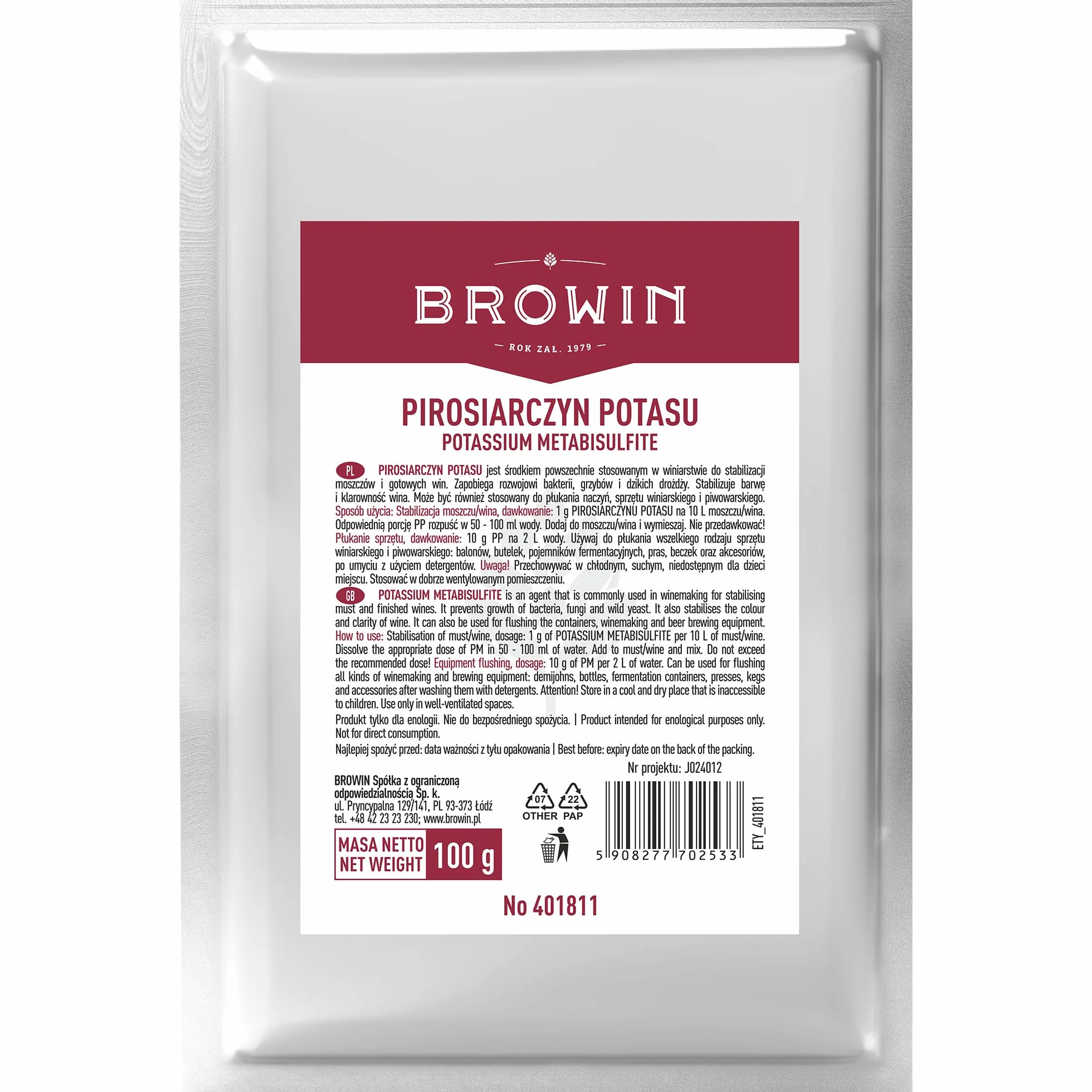 Proszek siarkowy Kaliumdisulfit 100 g