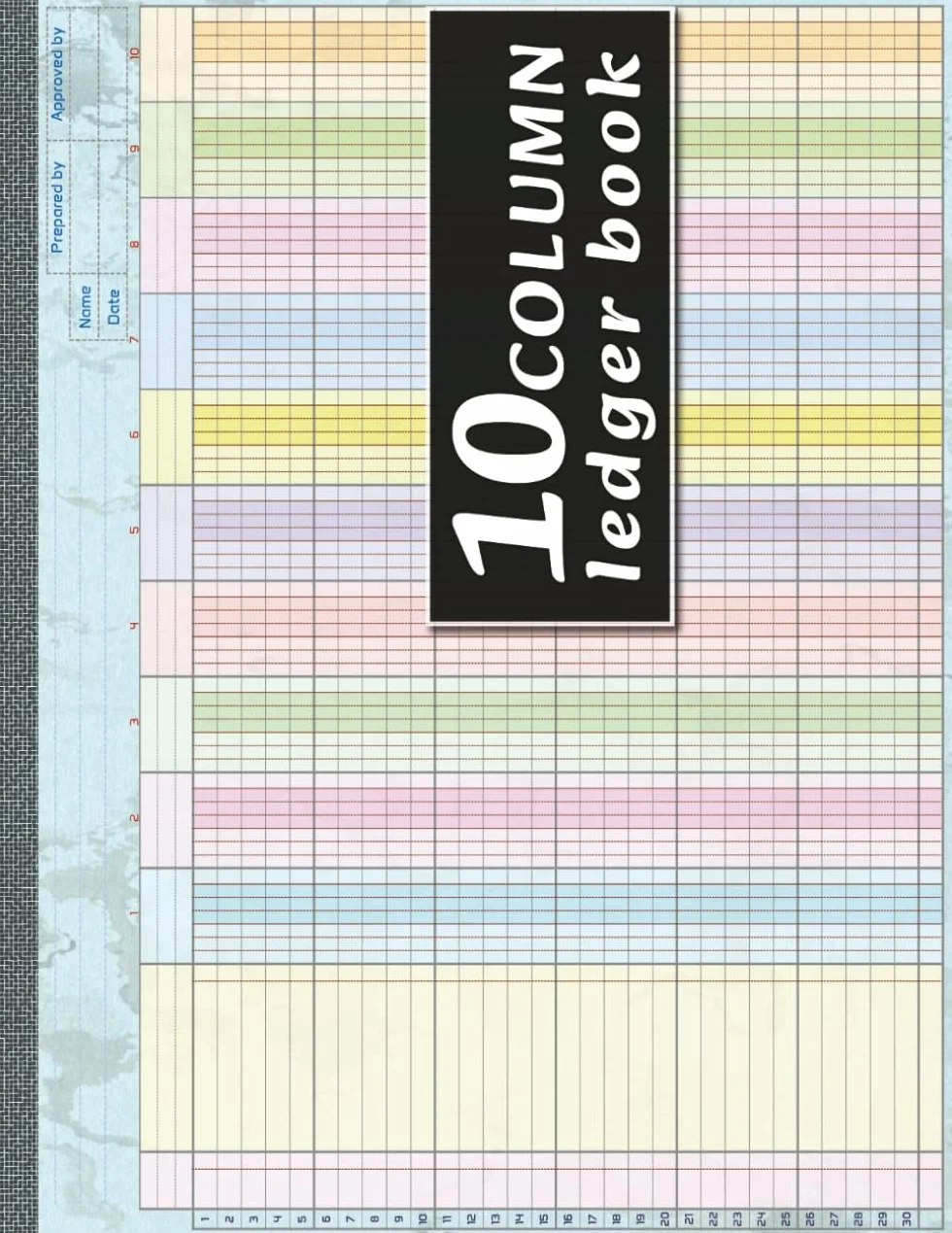 10 Column Ledger Book: Colorful Accounting Ledger Book for Bookkeeping |10 Column Columnar Pad for Small Business | Analysis Account Book for Personal ... | Landscape Layout, 11x8.5 Inches, 80 Pages