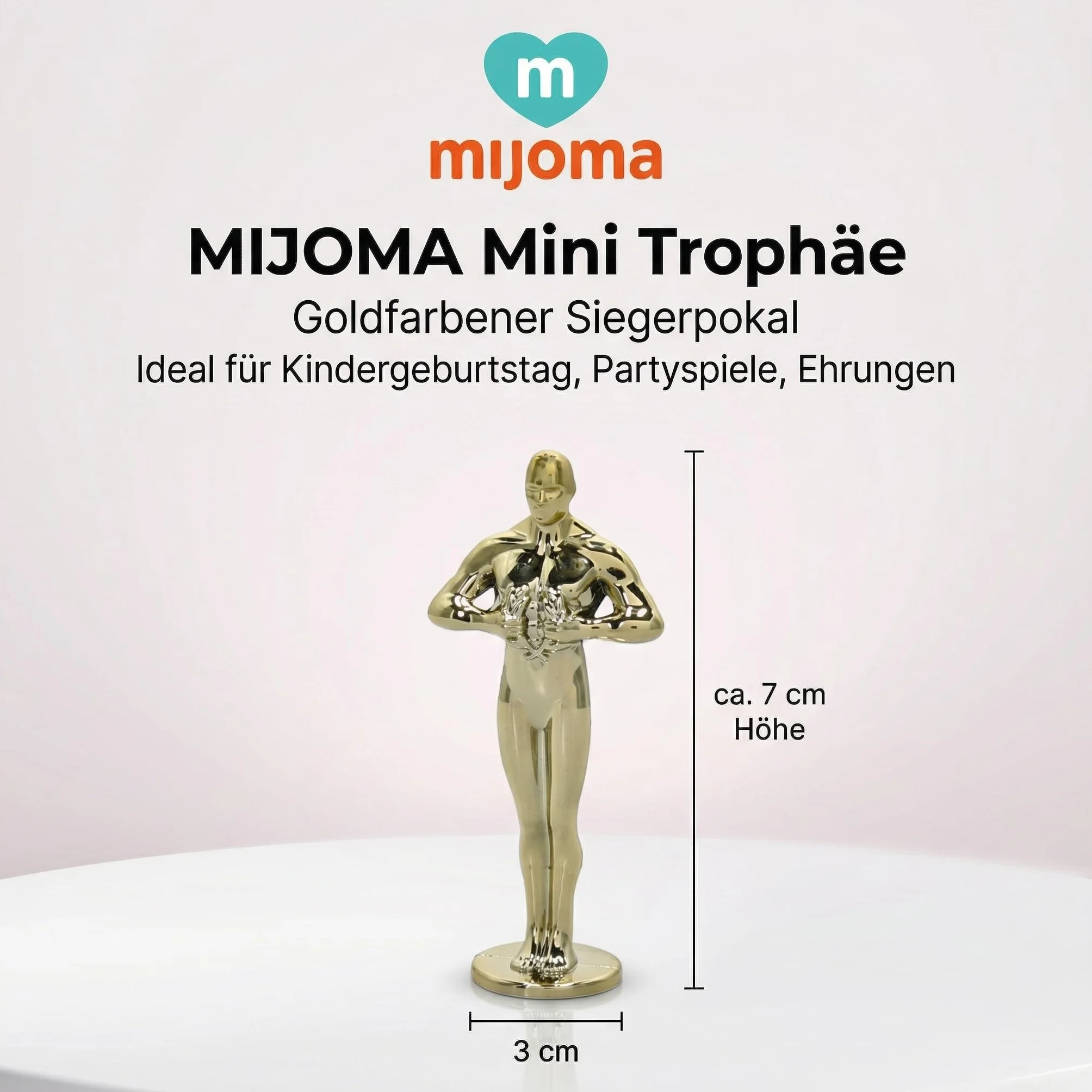 MIJOMA Mini trofeum 7 cm – złoty puchar zwycięzców z tworzywa sztucznego – idealne na urodziny dziecka, gry imprezowe, wyróżnienia i zabawne nagrody