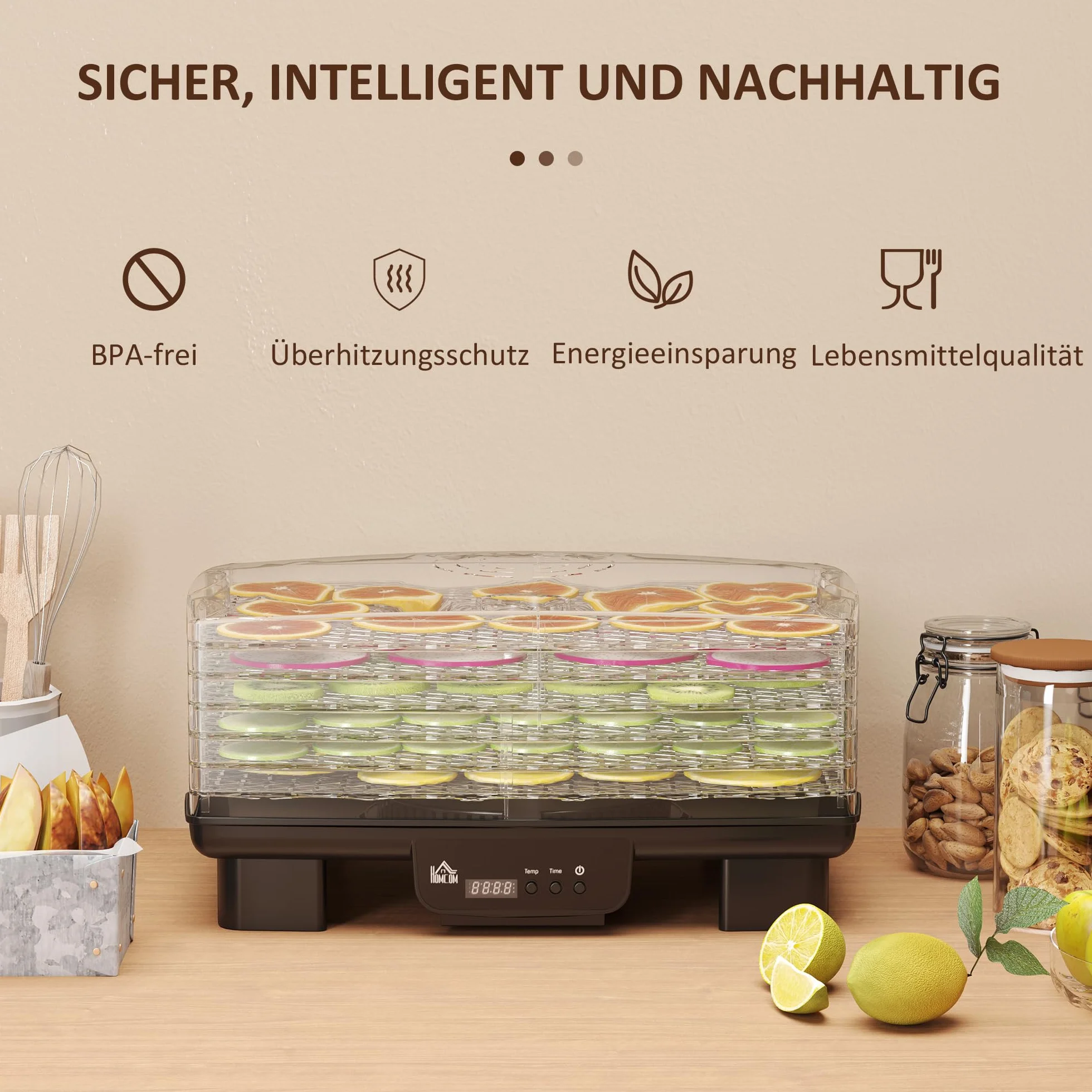 HOMCOM Suszarka do mięsa owoców warzyw 550 W 40-70°C timer 48 h 6 półek czarny