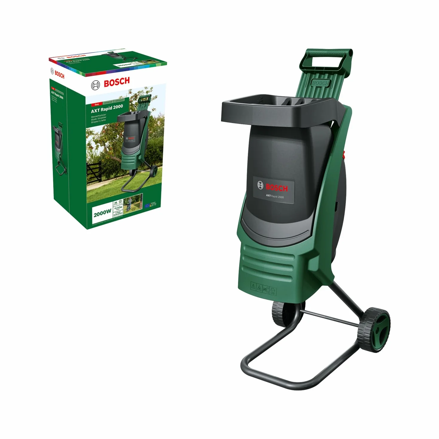 Bosch Rozdrabniarka AXT Rapid 2000 (do wydajnego rozdrabniania odpadków ogrodowych, silnik o mocy 2 000 W)