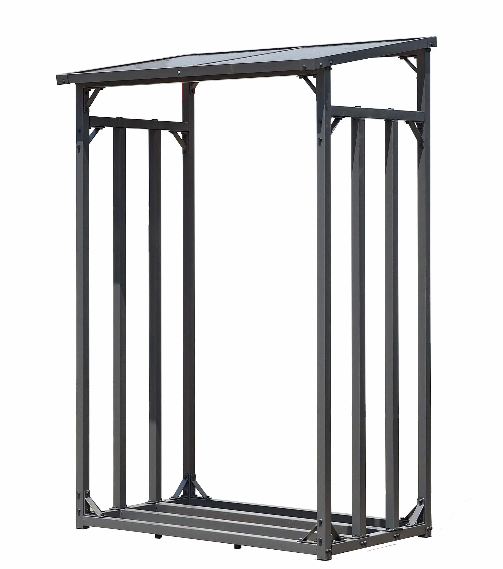 QUICK STAR Metalowy regal na drewno kominkowe, antracytowy 130 x 70 x 185 cm, stojak na drewno opalowe do ogrodu, 1,6 m³ / 2 m³ drewna kominkowego, pomoc do ukladania drewna na zewnatrz.