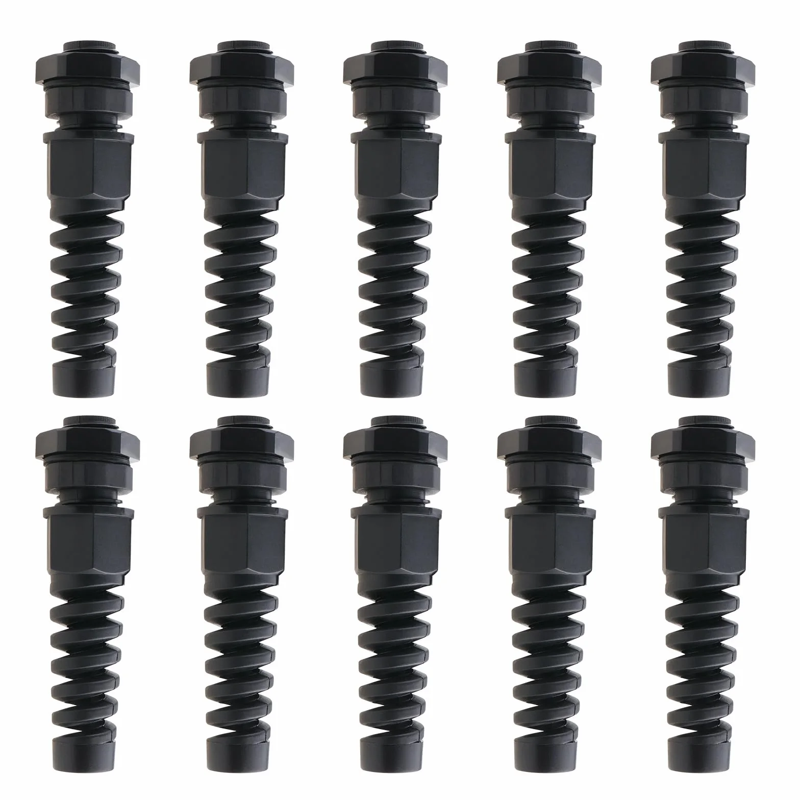 10 szt. PG7 IP68 czarny dławik kablowy 3-6,5 mm wodoodporny nylonowy przegub z regulowaną nakrętką zabezpieczającą i odciążeniem do mocowania kabli