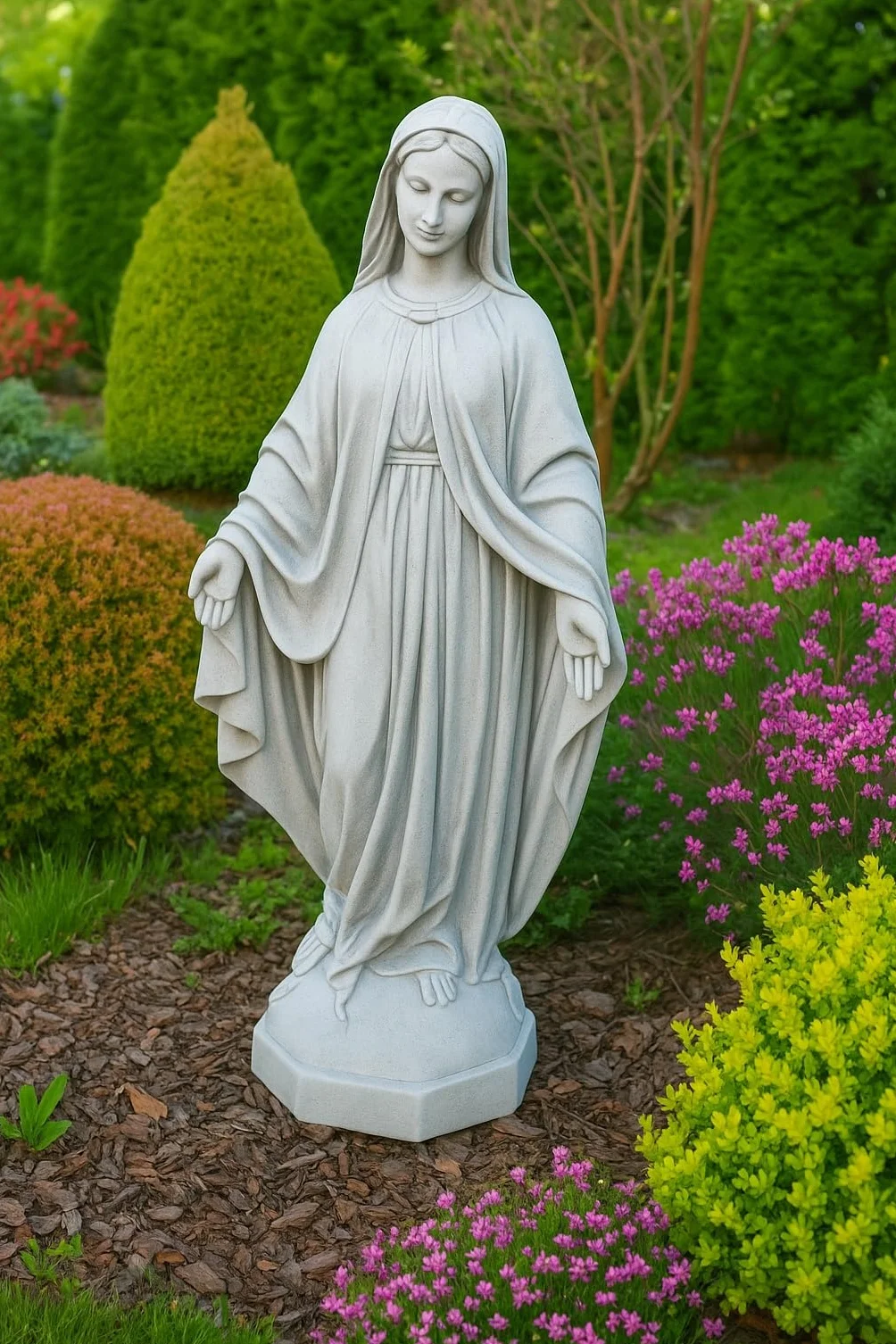 Green Lane Garden Figurka Maryi Panny, rzeźba, zewnętrzna lub wewnętrzna, przypominająca kamień, posąg religijny, biała, szara, jeden rozmiar, 680