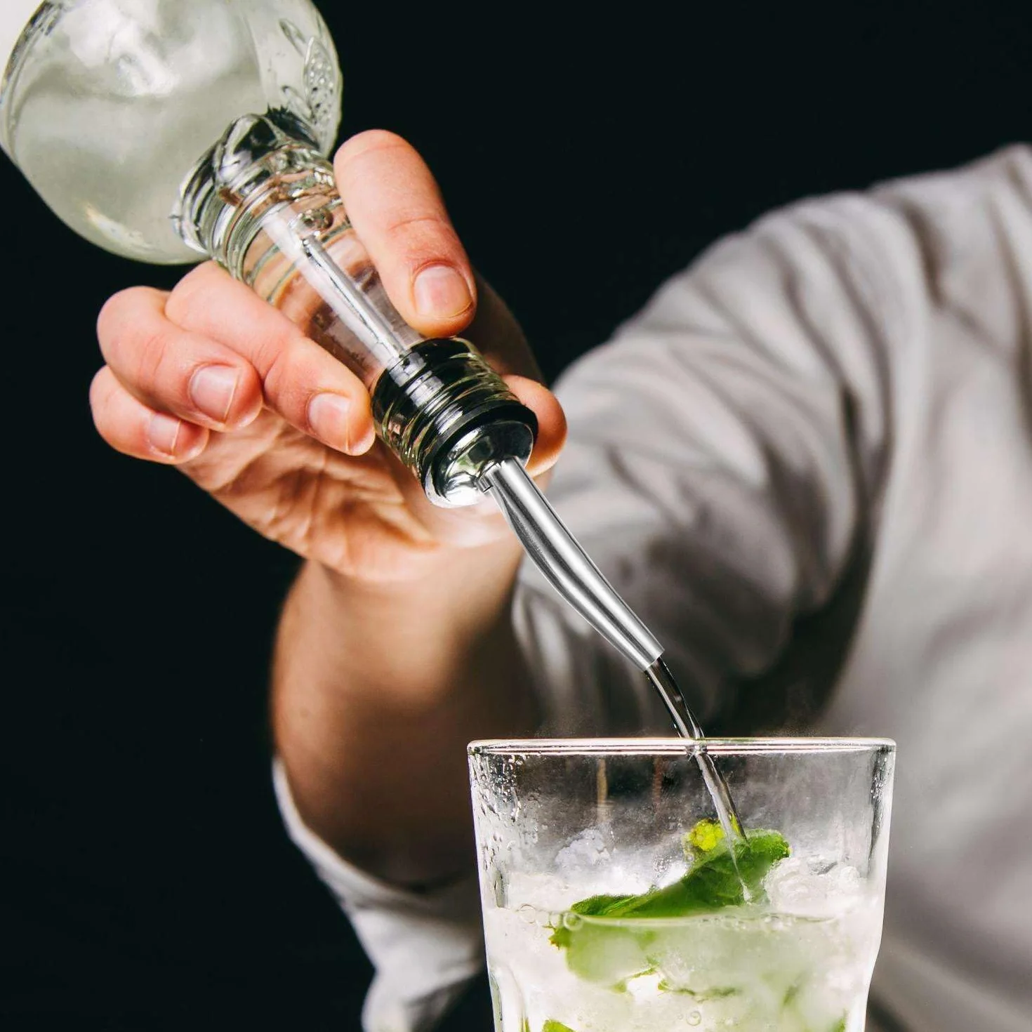 Nalewak ze stali nierdzewnej do butelek alkoholi, szybkie nalewacze, z gumowymi nasadkami przeciwpyłowymi