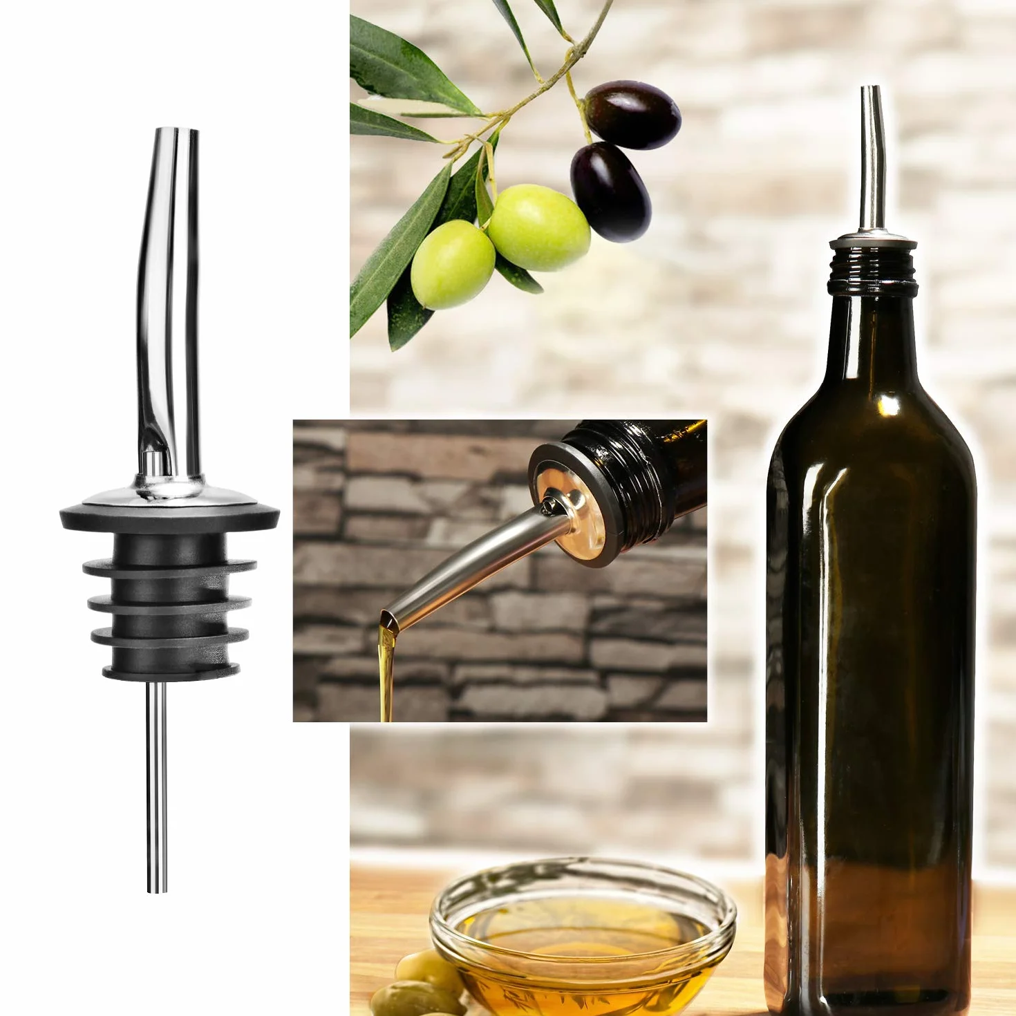 COM-FOUR® 6x Nalewaki do butelek z pokrywka – Dozownik ze stali nierdzewnej – Idealny do alkoholu, rumu, whisky, koktajli, octu i oleju (06 sztuk - srebrny - bez wieczka)
