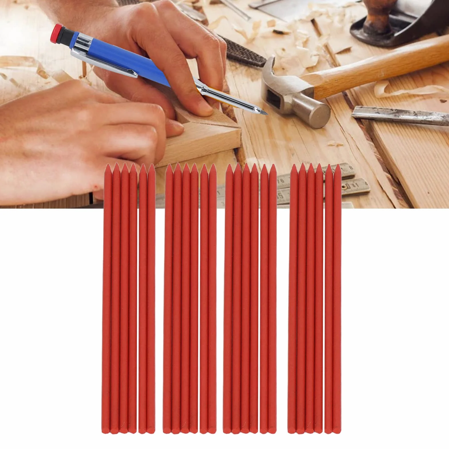 24 Sztuk Carpenter Ołówek Wkład 2.8mm Grafitowy Ołówek do Obróbki Drewna Wkład Carpenter Marker do Pisania Malowania Budowlanego (czerwony)