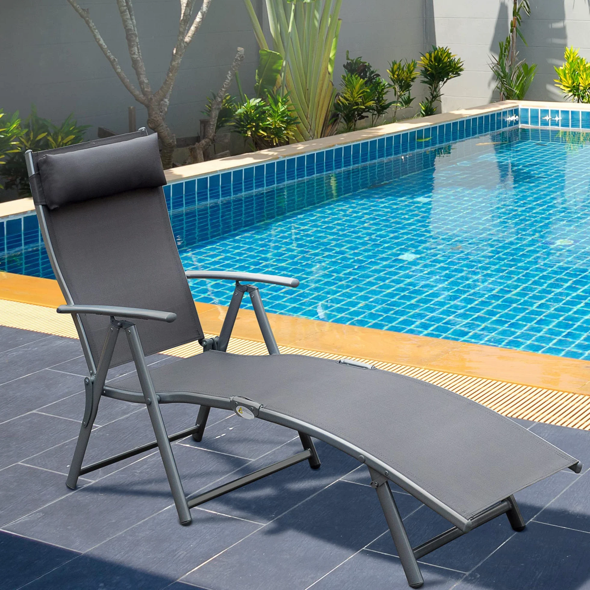 Outsunny ligstoel ligbed voor op het strand ligbed voor buiten inklapbaar verstelbaar met kussen tuin grijs metaal + stof grijs 137 x 63,5 x 100,5 cm