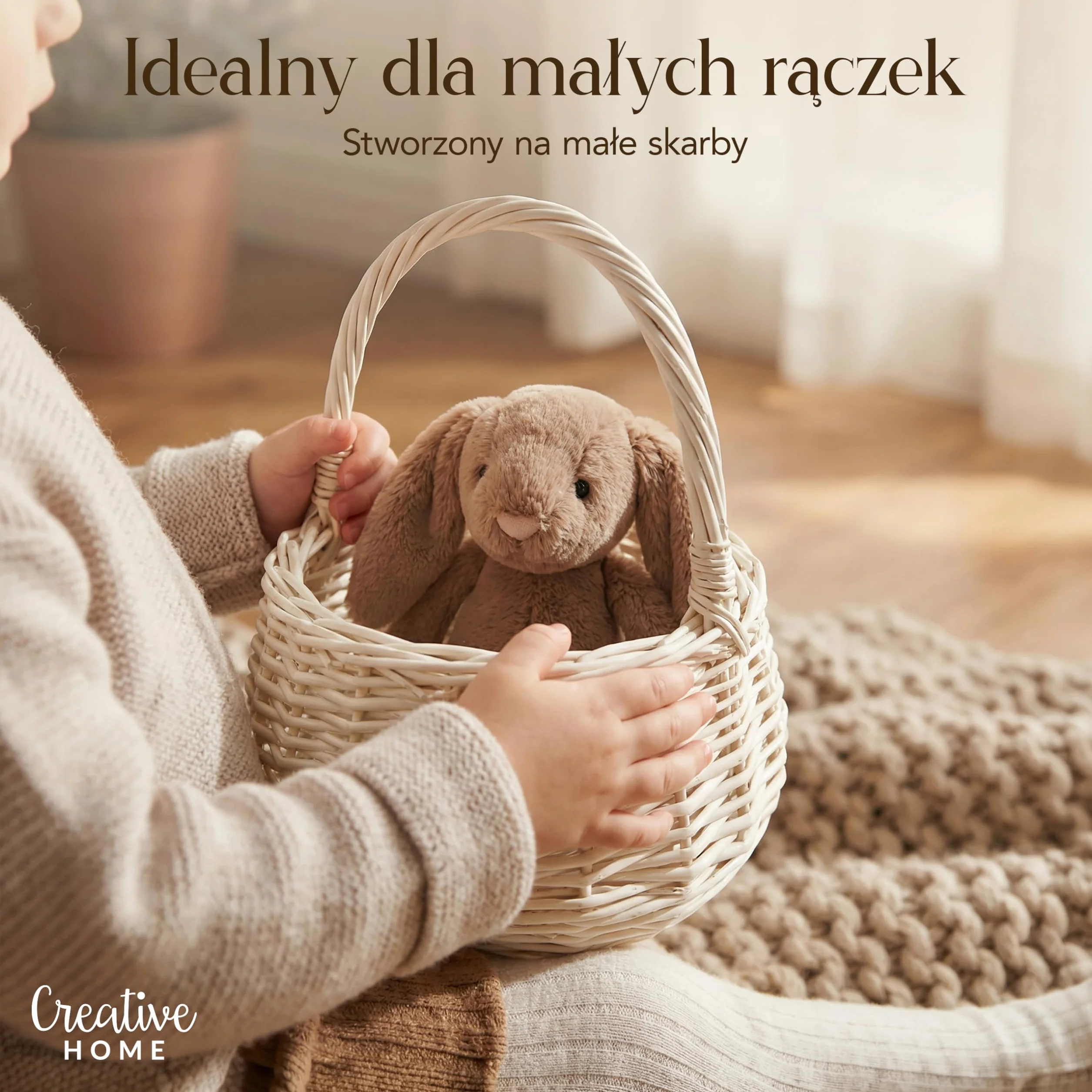 Creative Home Mały Koszyczek Wielkanocny Wiklinowy z Rączką Biały | 16x16x20 cm (+/- 2 cm) | Wielkanoc Święconka Kosz na Prezent Dekoracja | Ręcznie Pleciony | Naturalny Brąz | Uniwersalny i Trwały
