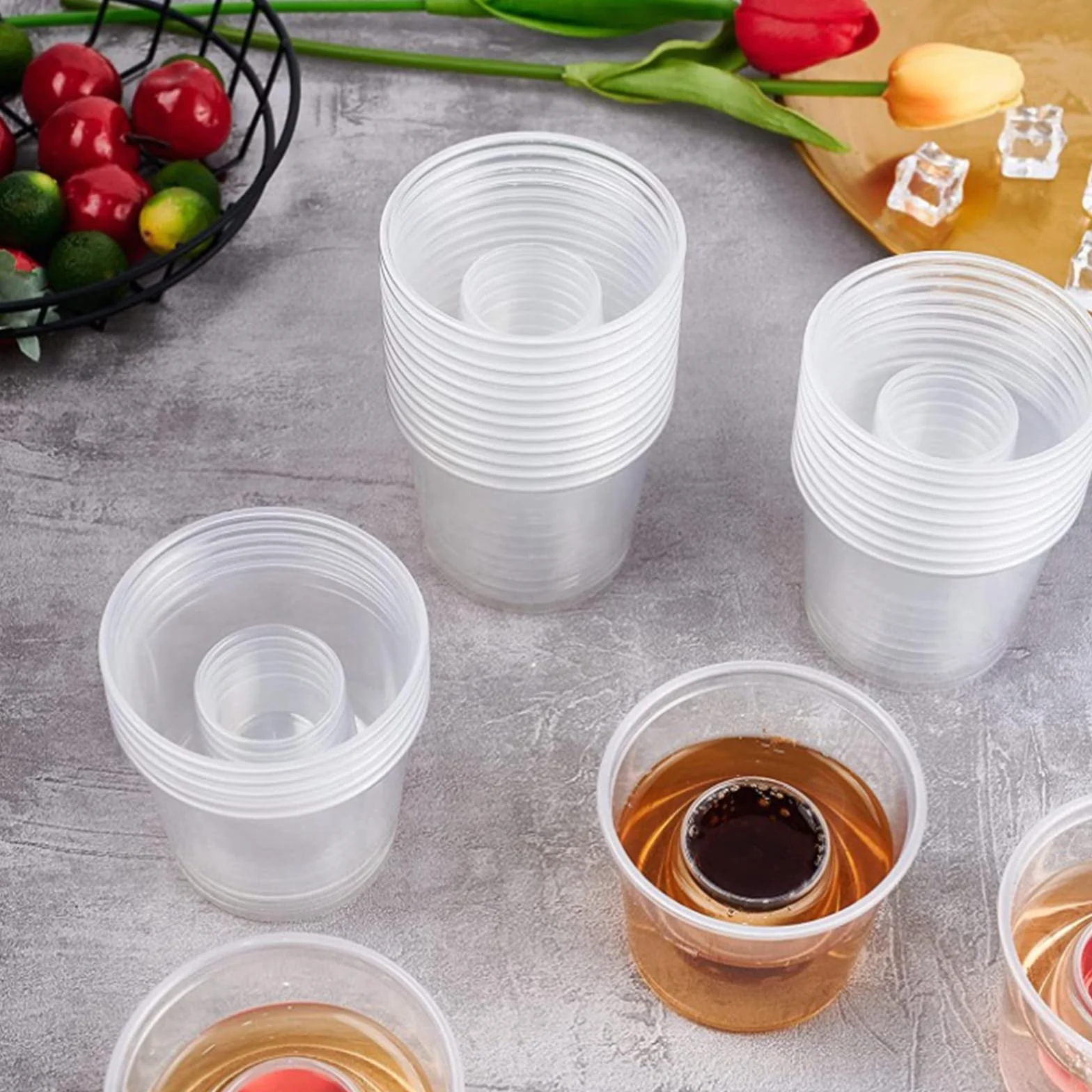 ELDTEC 100x Kieliszki do shotów Jager Bomb - 50-100ml Plastikowe kubki wielokrotnego użytku - Przezroczyste kieliszki do shotów - Opakowanie 100 sztuk