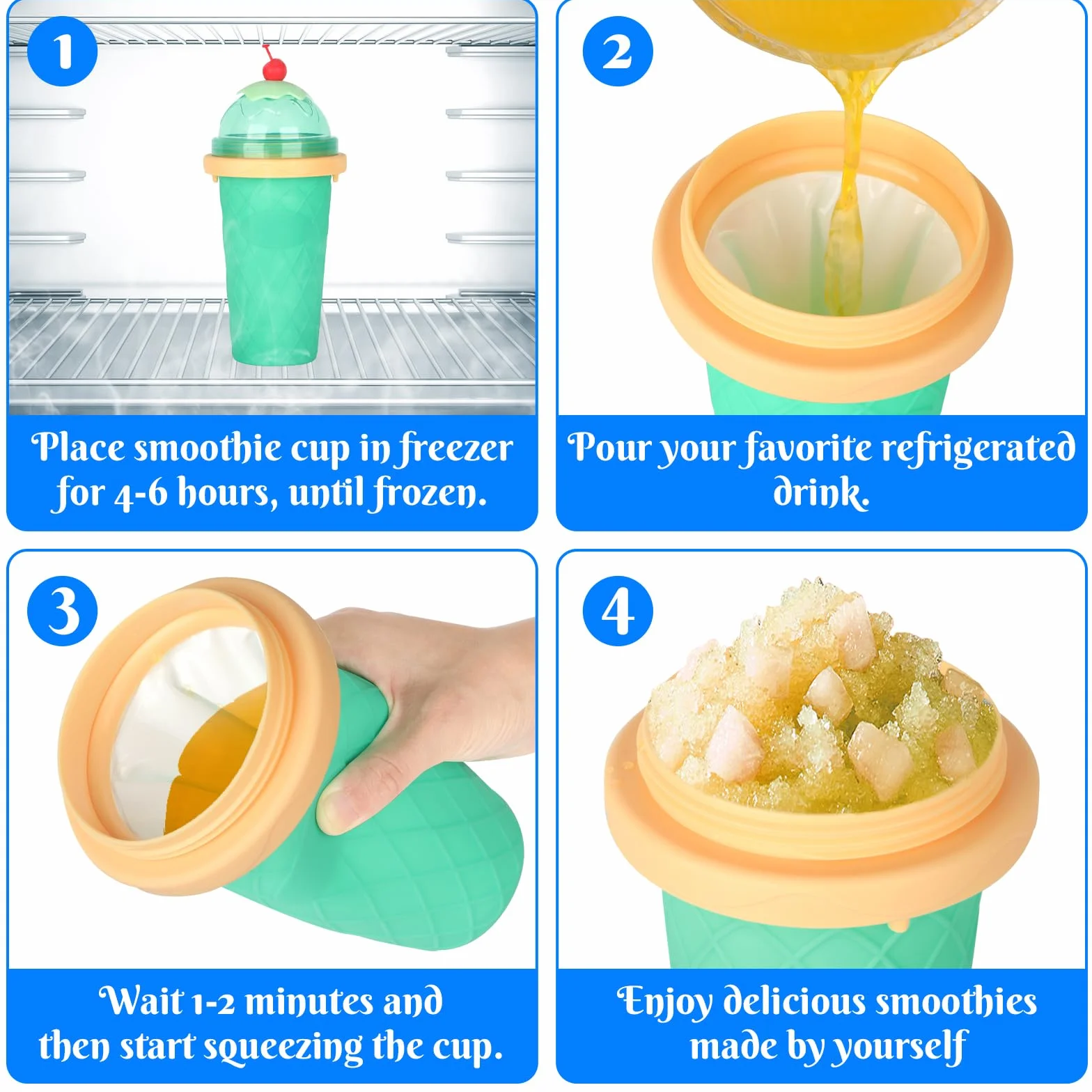 Silikonowe kubki do slushy DIY - Zestaw 2 sztuk ze słomką i łyżeczką 2 w 1