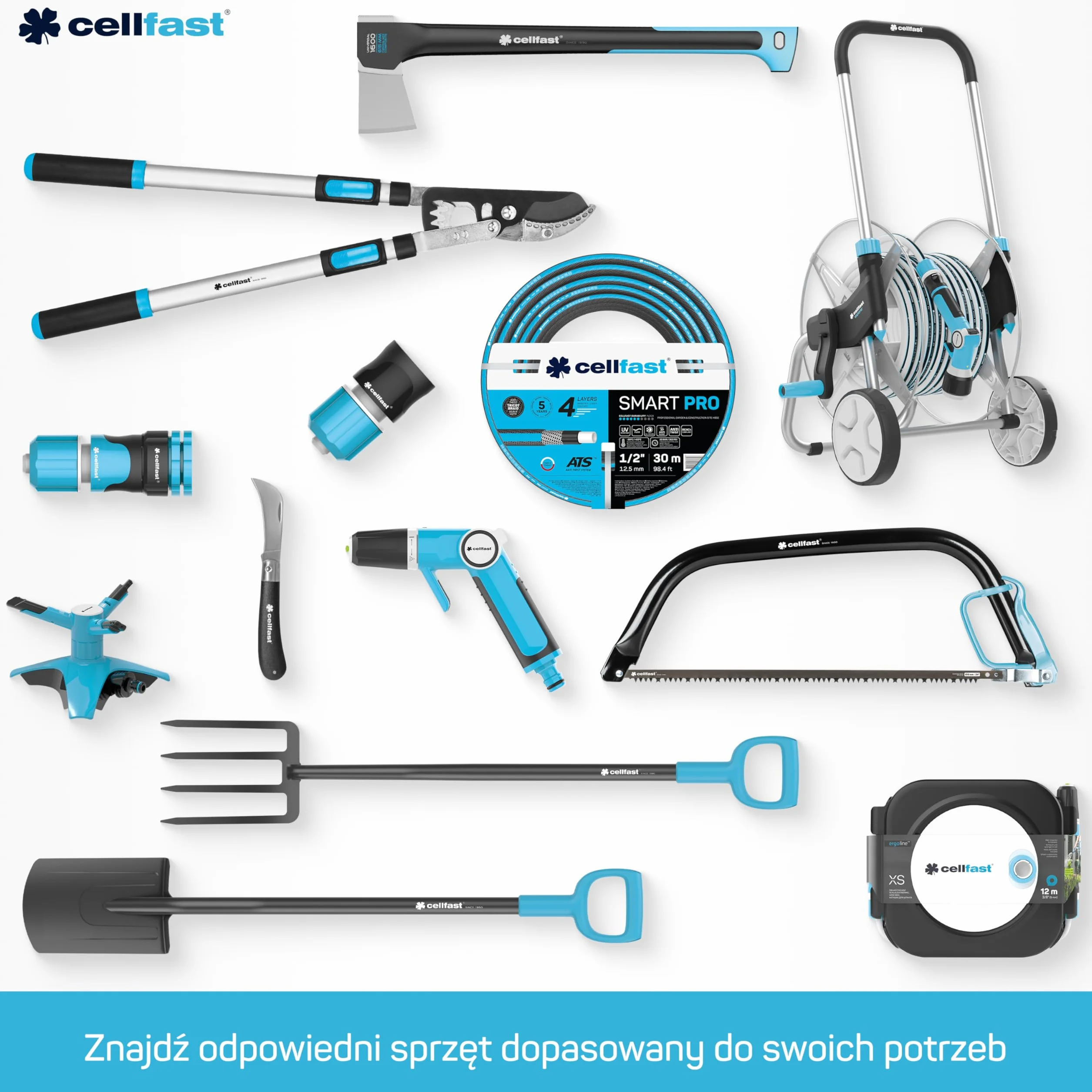 Cellfast Grabie Wachlarzowe do Liści i Trawnika - Wymienna Głowica 650 mm - Długi Trzonek - Antypoślizgowa Powłoka - Cellpro