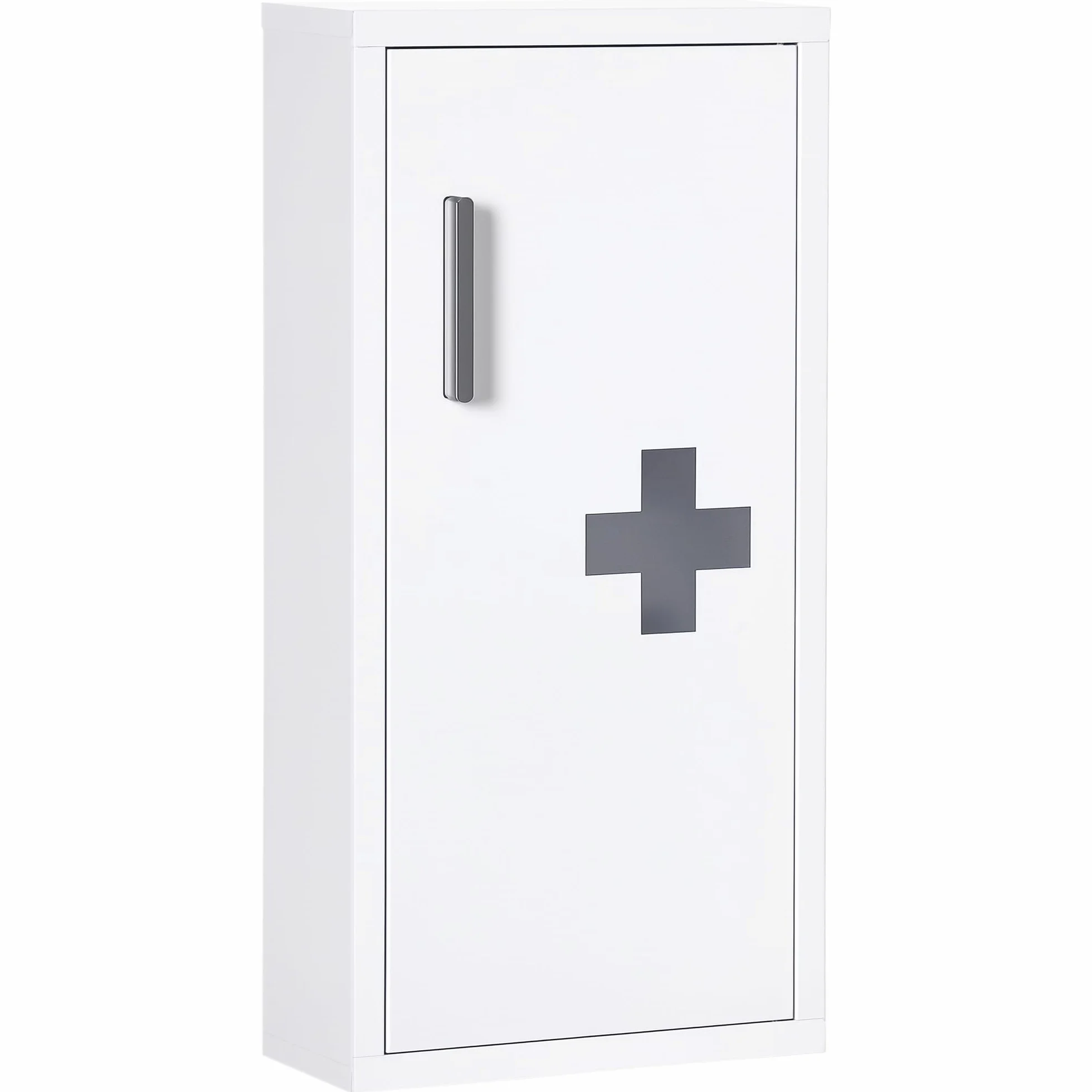 kleankin Szafka na lekarstwa, apteczka z 3 przegródkami wewnętrznymi, szafka na leki z zamknięciem magnetycznym, szafka na leki z uchwytem, stal, biała, 30 x 12 x 60 cm