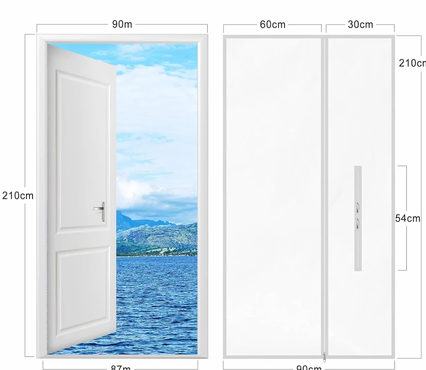 REDTRON 90 x 210 CM Uszczelka drzwi z zamkiem błyskawicznym do przenośnego klimatyzatora, osłony wymiany powietrza z zamkiem błyskawicznym do suszarek bębnowych i suszarek wydechowych, blokada powietrzna do mocowania do drzwi, nie ma potrzeby wiercenia ot
