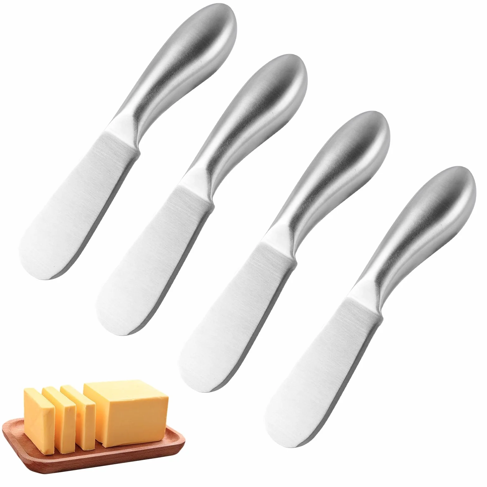 Sophisticate Zestaw 4 noży do masła, ze stali nierdzewnej, małe noże do masła, sera, małe noże do chleba, kremu i szpatułki do masła i sera (13,3 x 2,2 cm, srebrne)