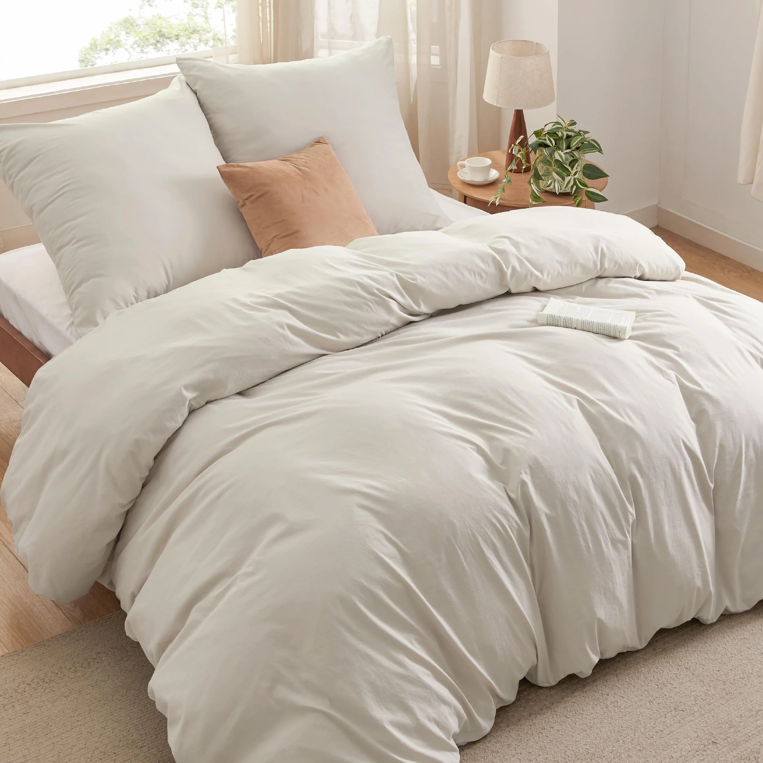 BEDSURE Pościel 260 x 240 cm, 3-częściowa, kolor naturalny – miękki Öko-Tex poliester, zestaw pościeli z mikrofibry, 1 poszwa na kołdrę 260 x 240 cm z zamkiem błyskawicznym i 2 poszewki na poduszkę 65