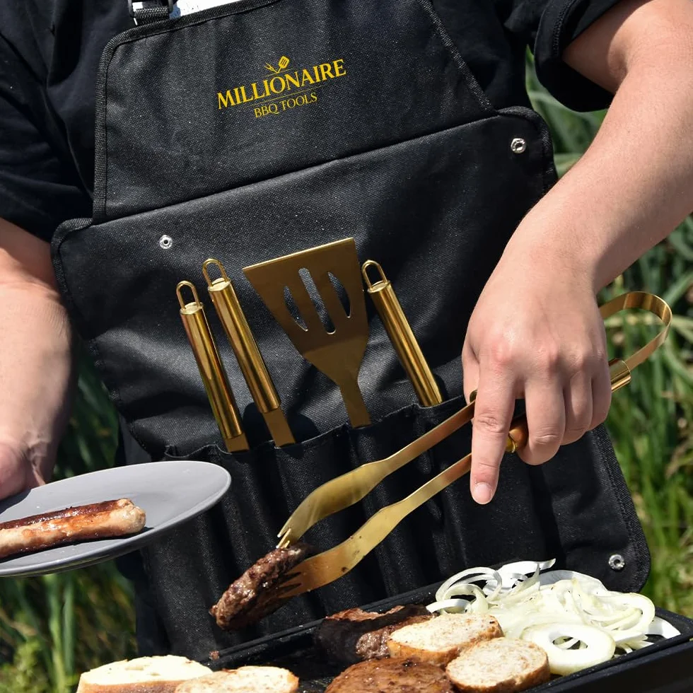 Mikamax – Millionaire BBQ Tools – Zestaw do grilla 5 szt. – Zestaw Narzędzi Do Grilla – Zestaw Akcesoriów Do Grilla Z Etui – Zestaw Naczyń Do Grilla – Akcesoria Do Grillowania BBQ – Zestaw Do Grillowania Dla Szefów Kuchni, Na Kemping, W Kuchni, Na Przyjęc