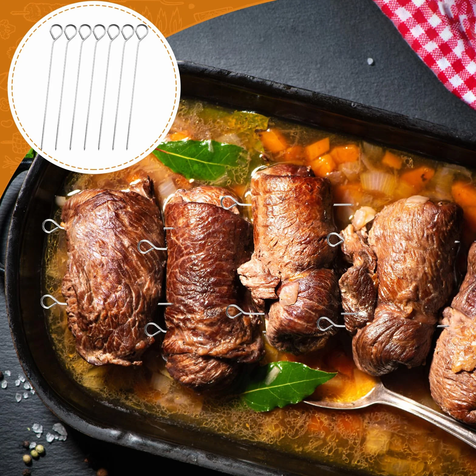 Zestaw 80 igieł do roulade, 10,5-11 cm, stal nierdzewna, wielokrotnego użytku, stabilne szpikulce, do roulad, owoców morza i warzyw