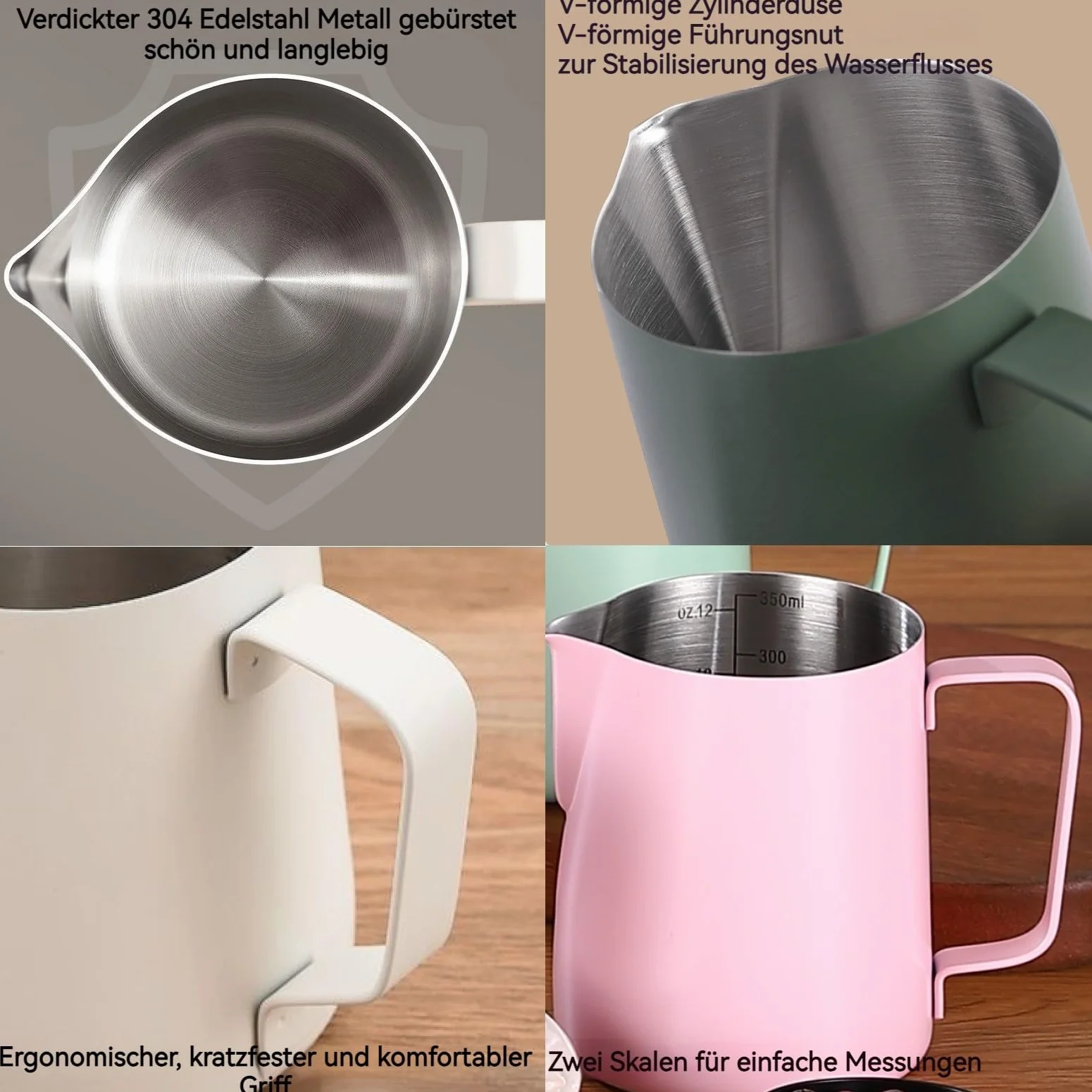 Dzbanek na mleko ze stali nierdzewnej 350 ml Barista Mark do spieniania mleka z akcesoriami do latte art