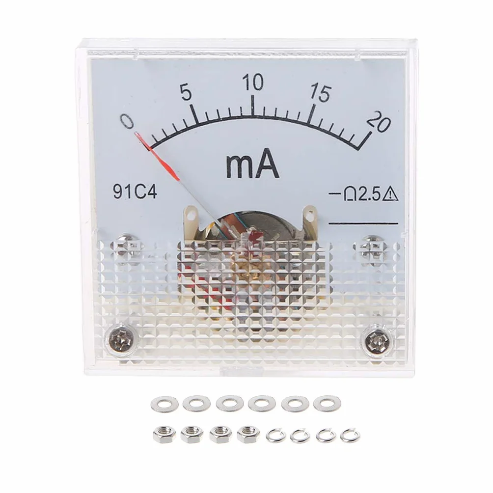 91C4 amperomierz DC analogowy licznik prądu panel mechaniczny wskazówka typ 1/2/3/5/10/20/30/50/100/200/300/500mA A (20mA)