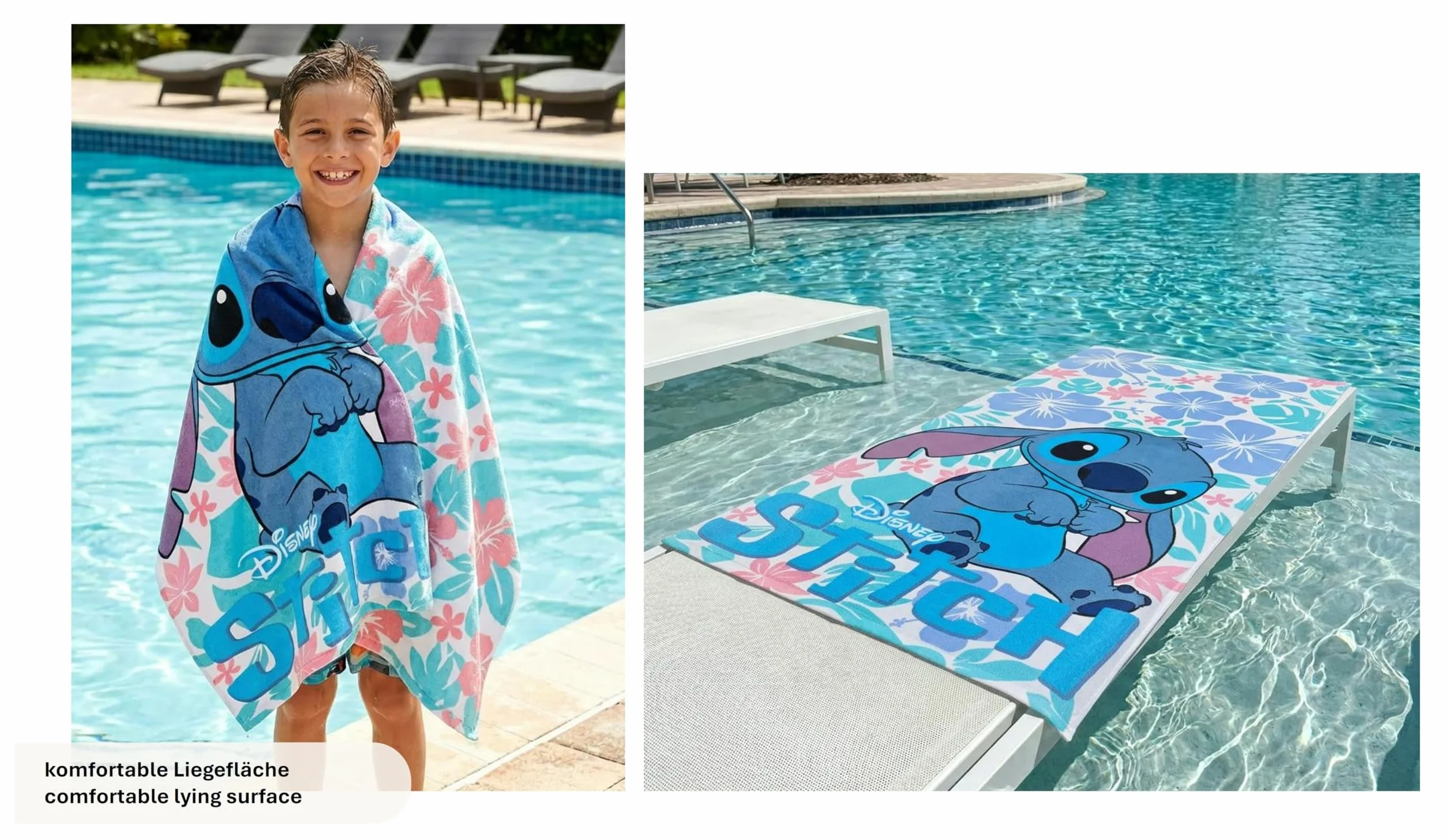 Theonoi Disney Lilo & Stitch Ręcznik plażowy dla dzieci, 70 x 140 cm, ręcznik kąpielowy z mikrofibry, chłonny i szybkoschnący, odporny na piasek, podróżny, ręcznik kąpielowy dla chłopców i dziewczynek