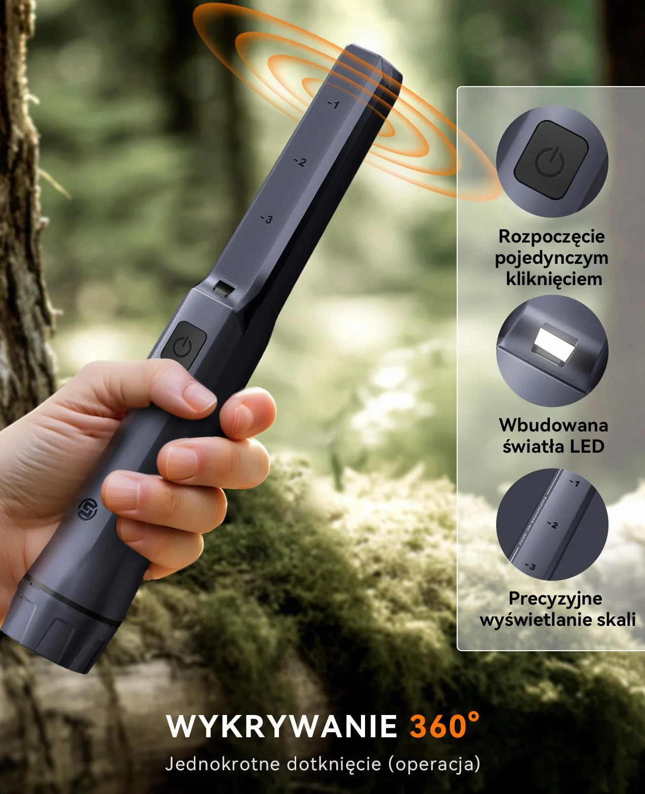 SUNPOW Wykrywacz metali Pinpointer, z akumulatorem litowym o pojemności 800 mAH i wskaźnikiem pinów, wodoodporność IP68, ulepszony chip i 3 tryby pracy