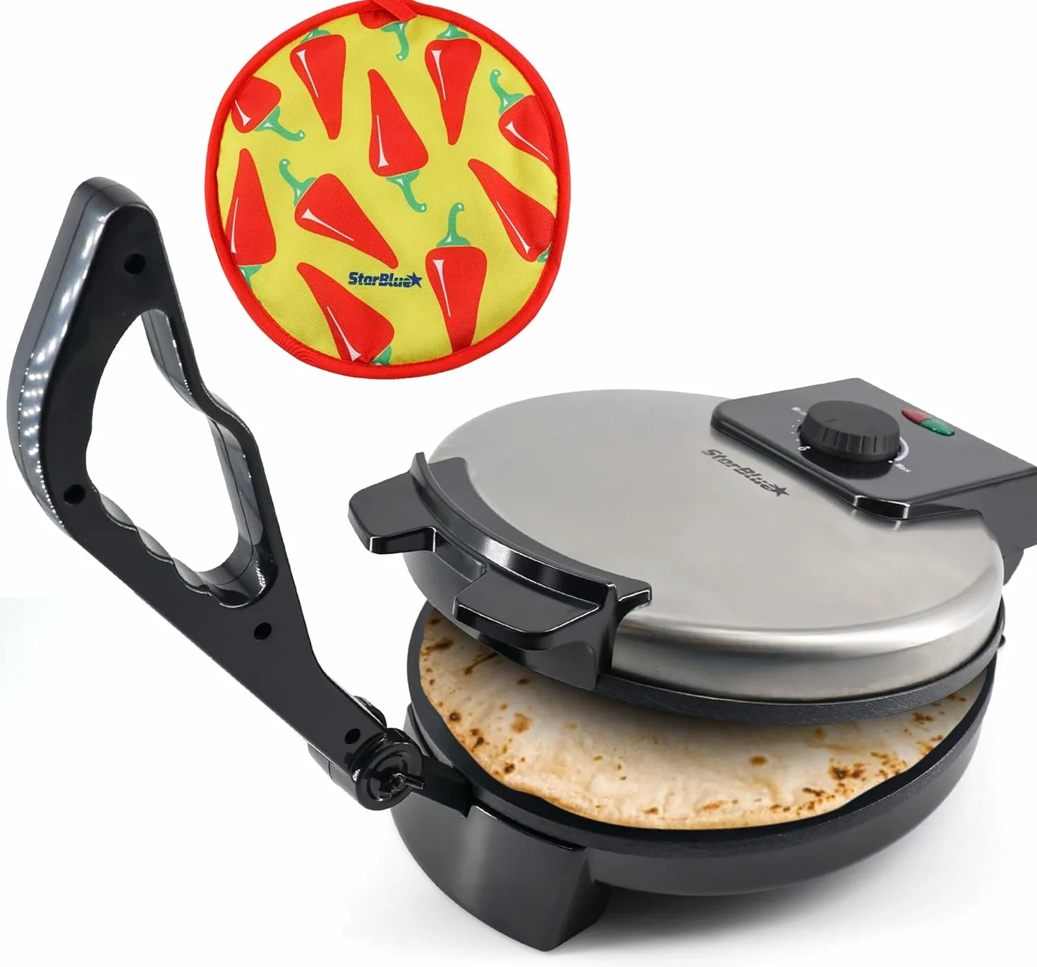 Roti Maker 25,4 cm firmy StarBlue z bezpłatnym ogrzewaczem Roti i zdejmowanym uchwytem – indyjskie chapati, tortilla, Roti AC220-240 V 50/60 Hz 1200 W, wtyczka UE