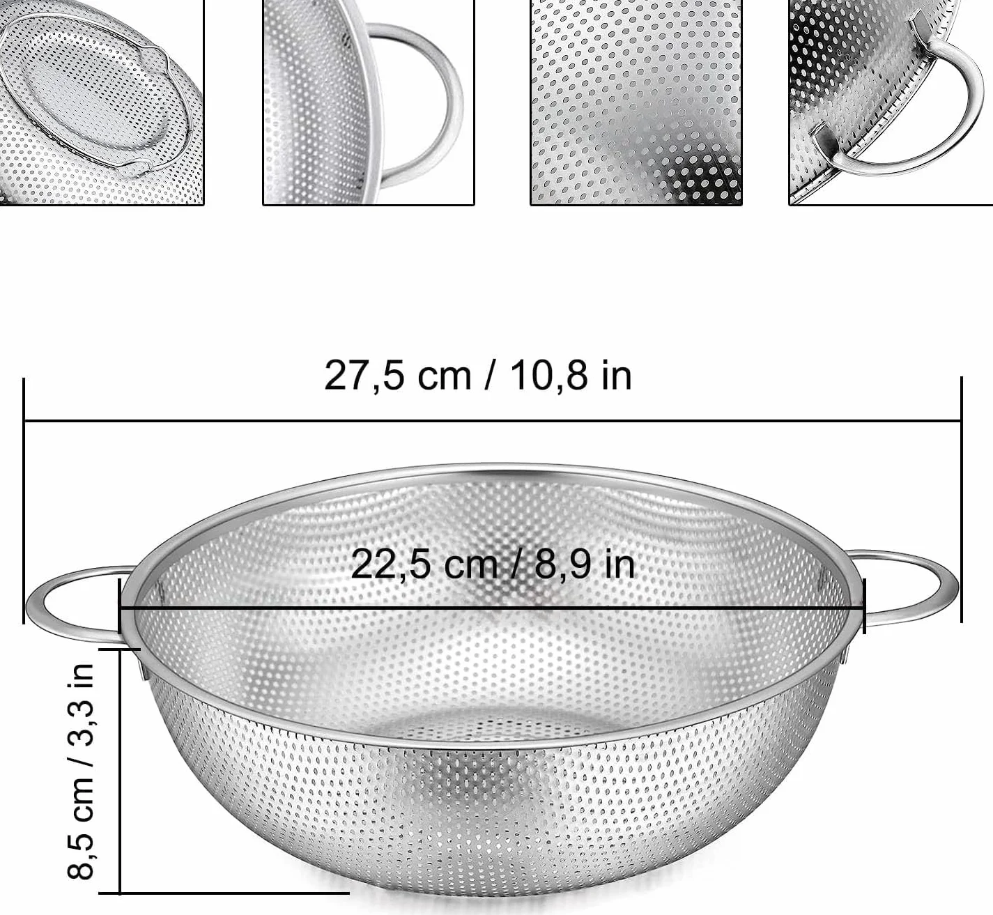 Sitko do makaronu ze stali nierdzewnej Ø 22 cm z uchwytami