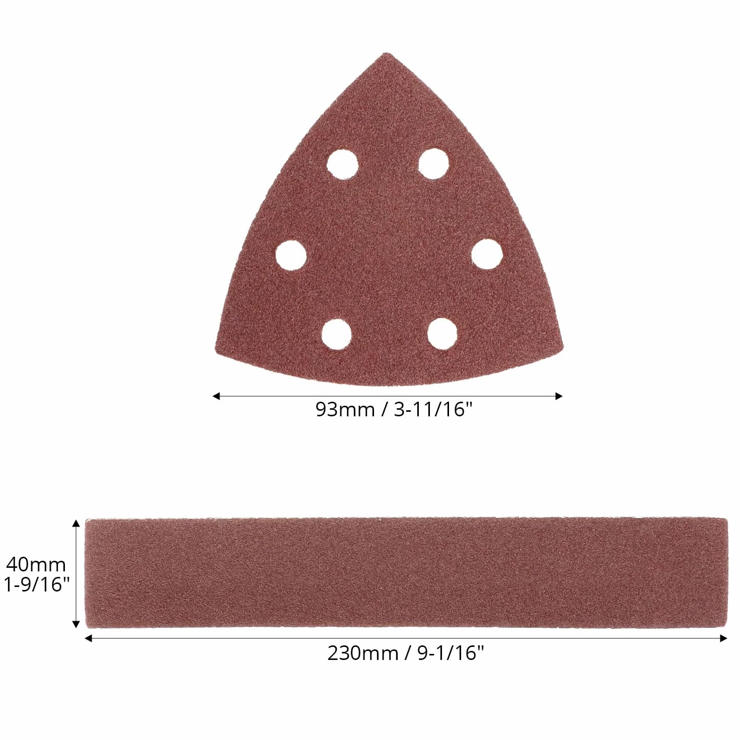 QWORK 105 x papier ścierny 93 mm do szlifierki trójkątnej + 14 pasków ściernych 230 x 40 mm, 7 ziaren (40/60/80/120/180/240/400), tlenek glinu, odporny na działanie wody