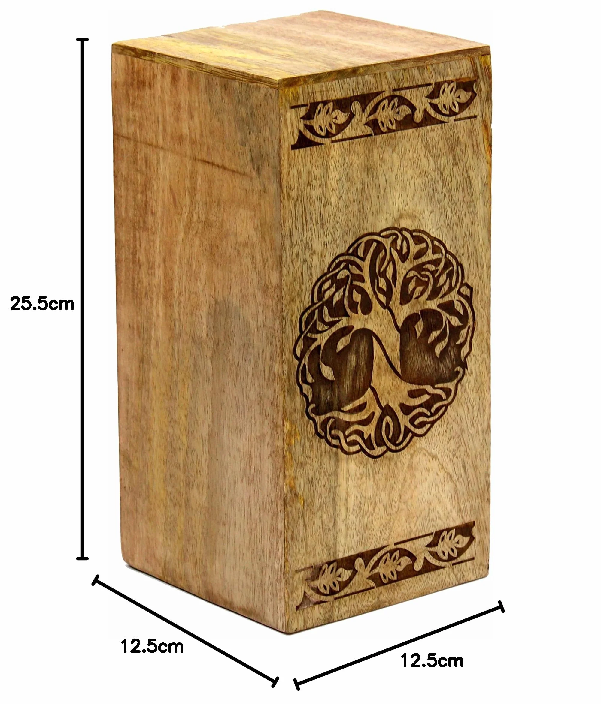 eSplanade Drewniana urna kremacyjna | drzewo życia grawerowane | beżowy - 25 cm