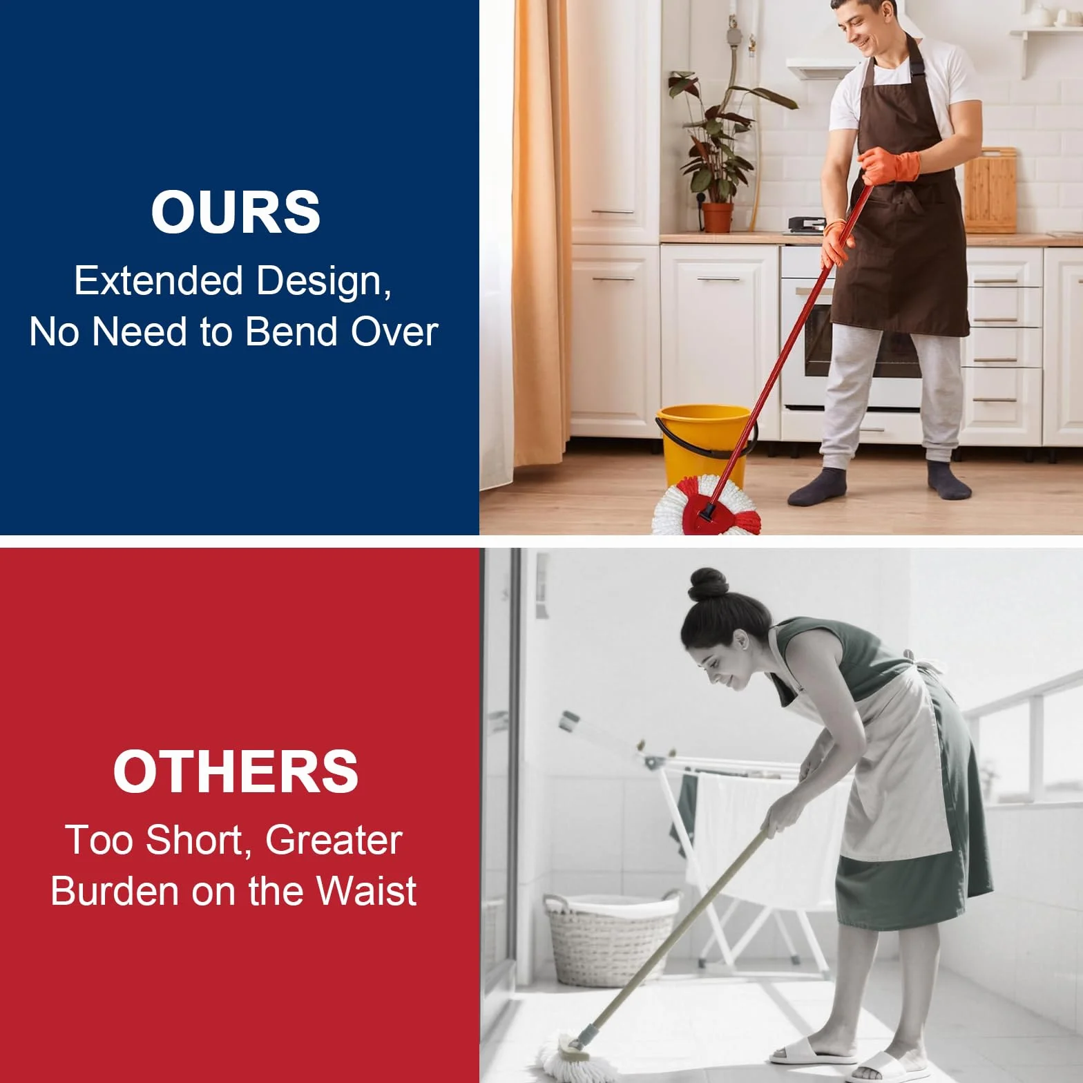 Wymienny uchwyt kompatybilny z Vileda Turbo Spin Mop, 4-sekcyjny zapasowy drążek do mopa, regulowany mop, wymienny uchwyt do mopa, teleskopowy uchwyt do czyszczenia podłóg