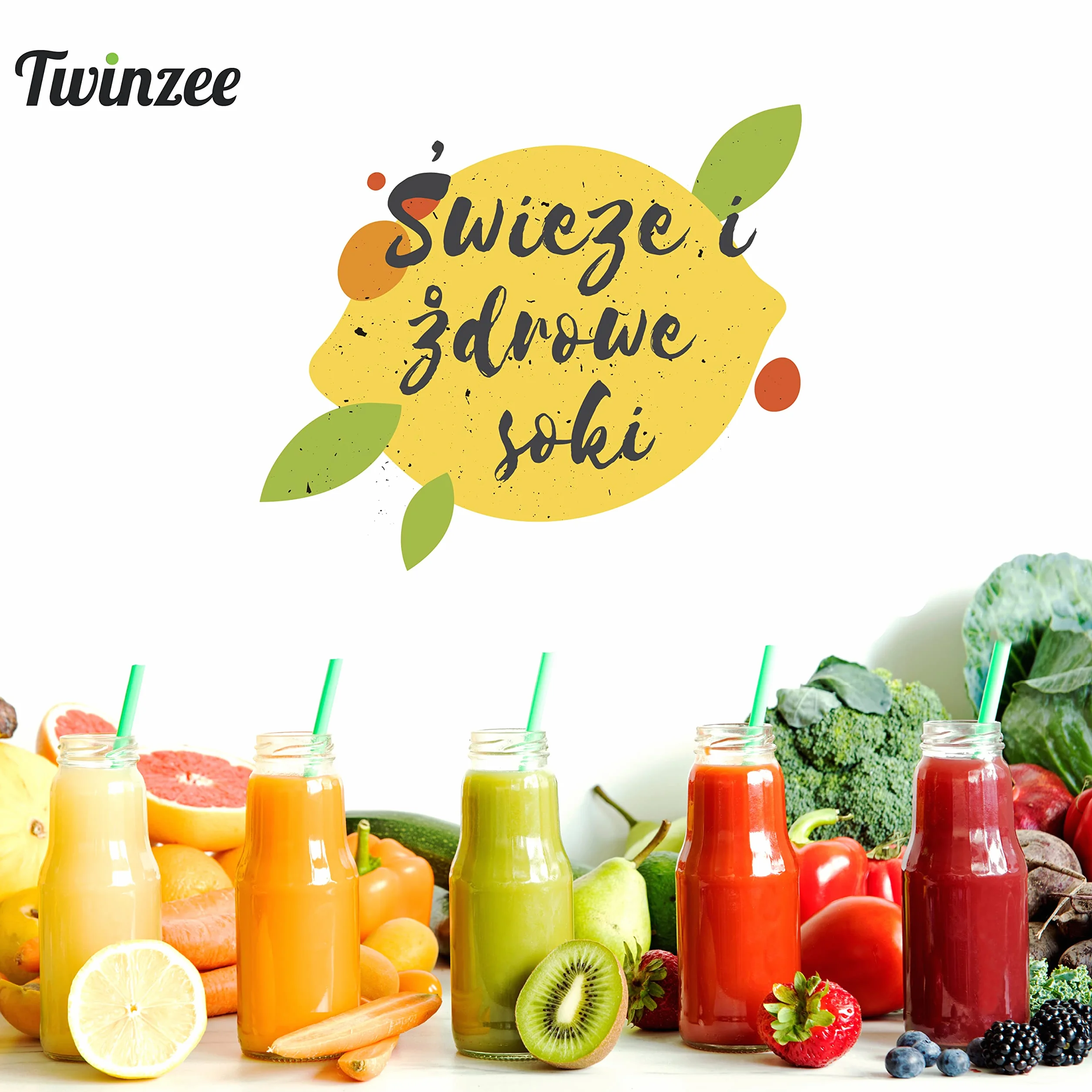 Twinzee Odśrodkowa sokowirówka do warzyw i owoców, elektryczna wyciskarka do soków z warzyw i owoców, wydajna 850 W, 2 poziomy prędkości, duży otwór do napełniania (75 mm), antypoślizgowe nóżk