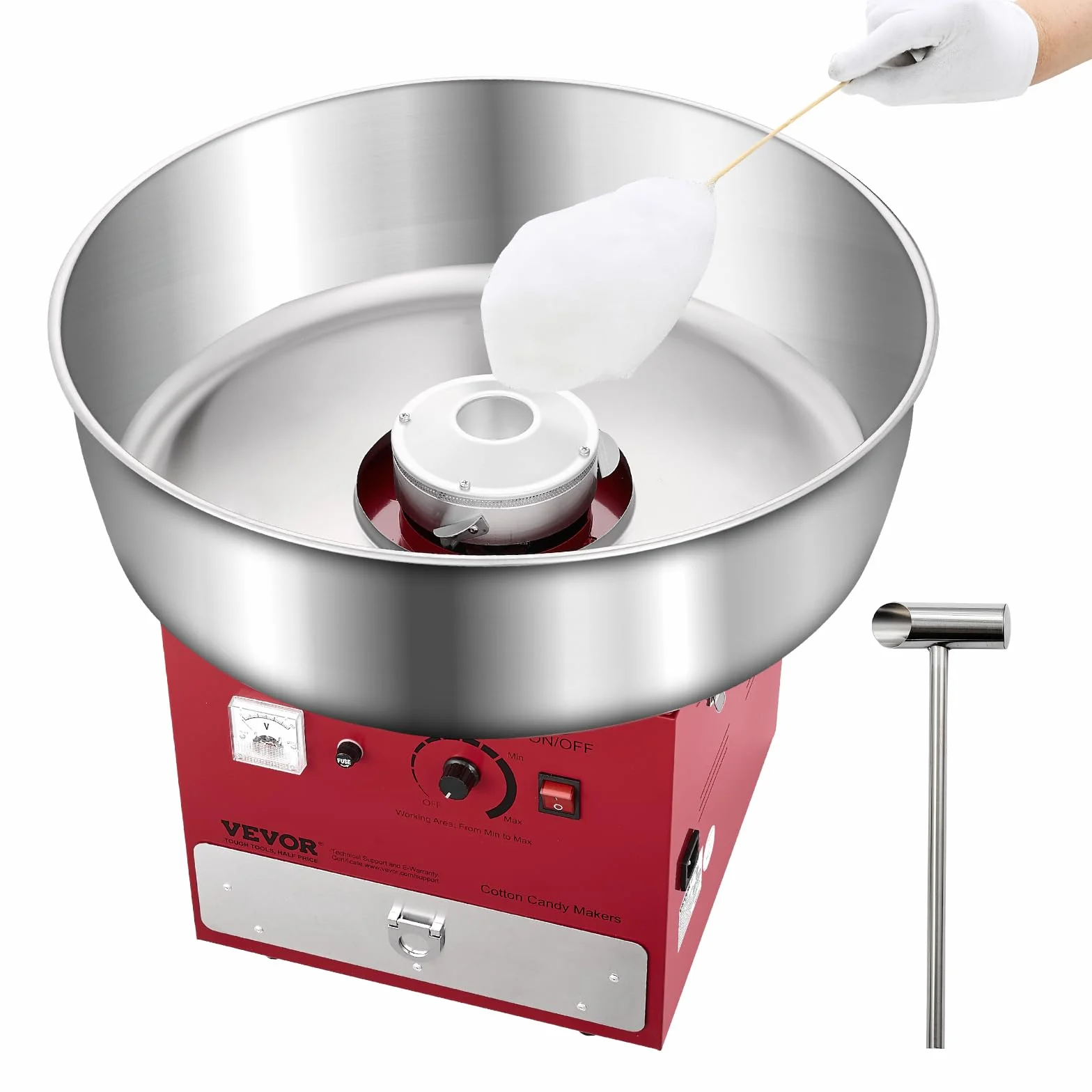 VEVOR elektryczna maszyna do waty cukrowej 1000 W komercyjna miska ze stali nierdzewnej 52 cm
