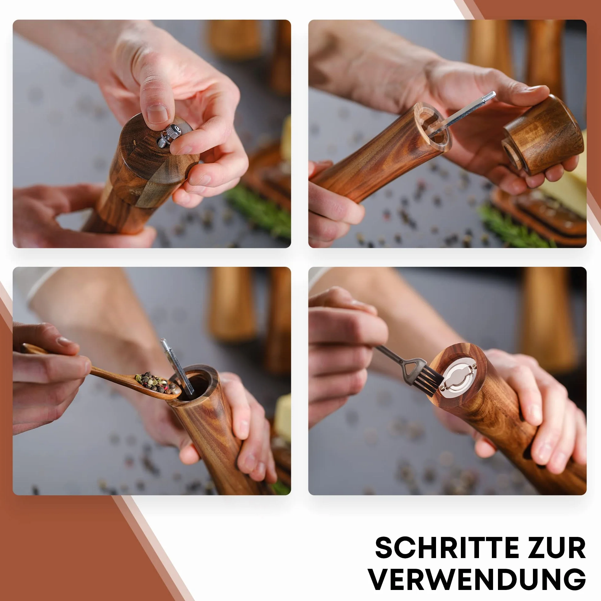 WALDLAND® Młynek do soli i pieprzu z drewna 25,5 cm ceramiczny mechanizm